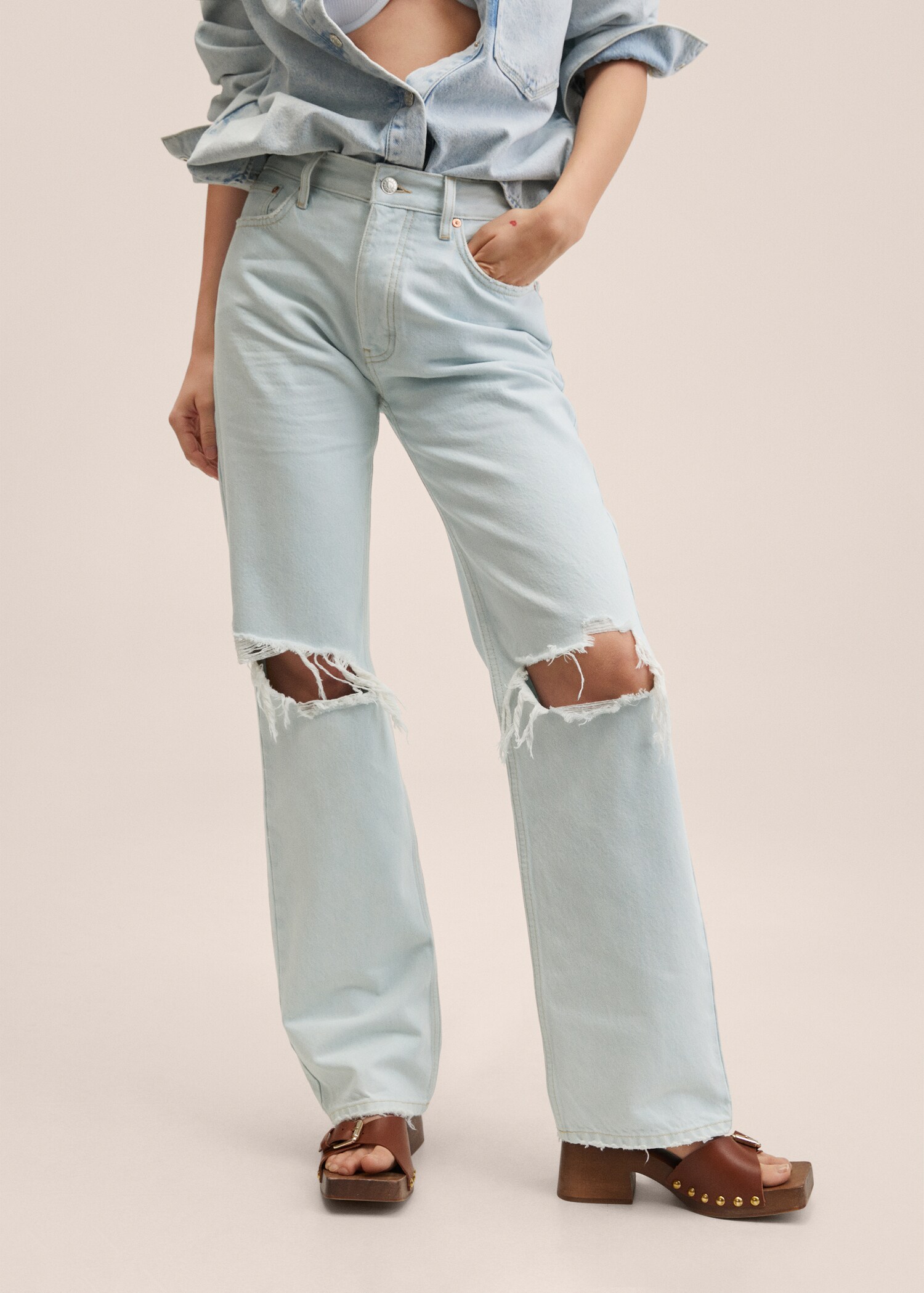 Raka jeans hög midja - Bild av mittparti