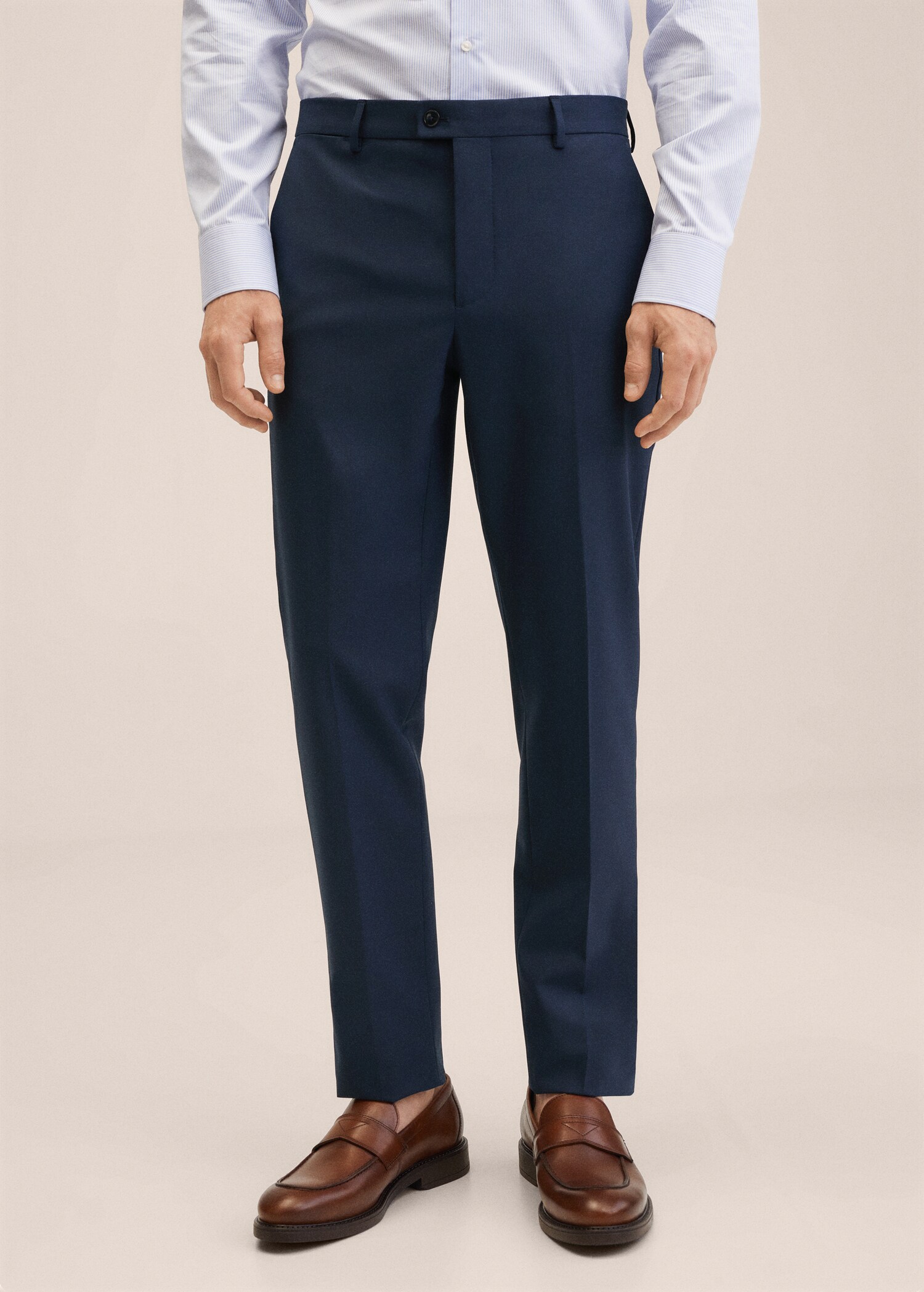 Lněné oblekové kalhoty slim fit - Náhled ve středové rovině