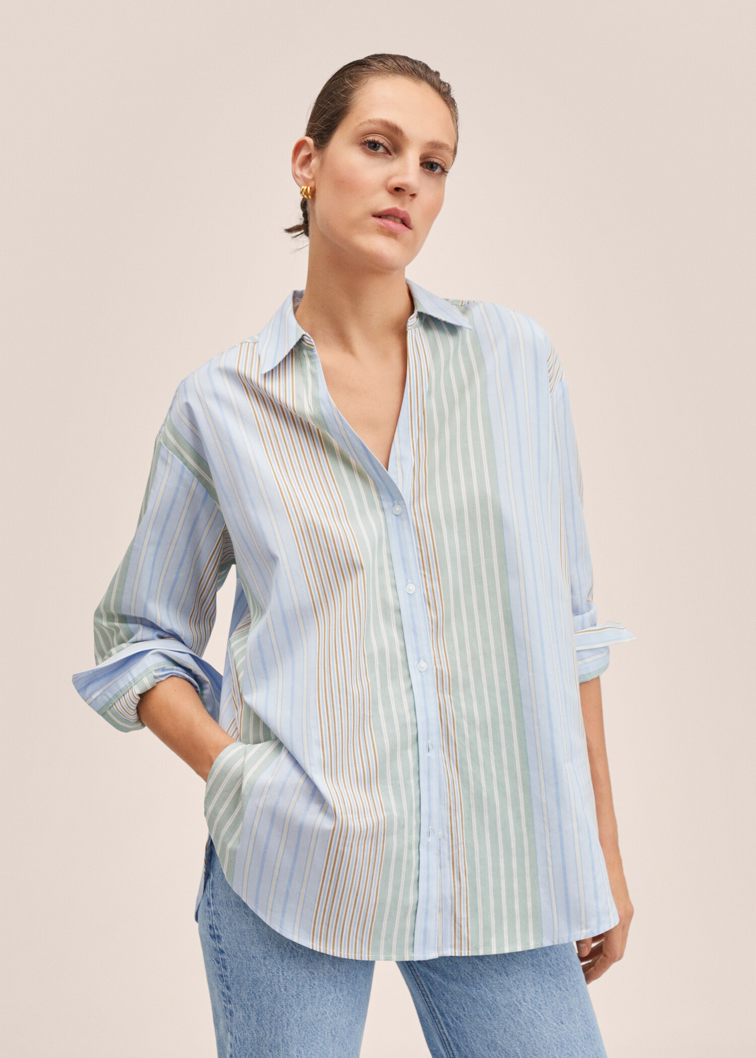 Camisa vestir algodón rayas - Plano medio