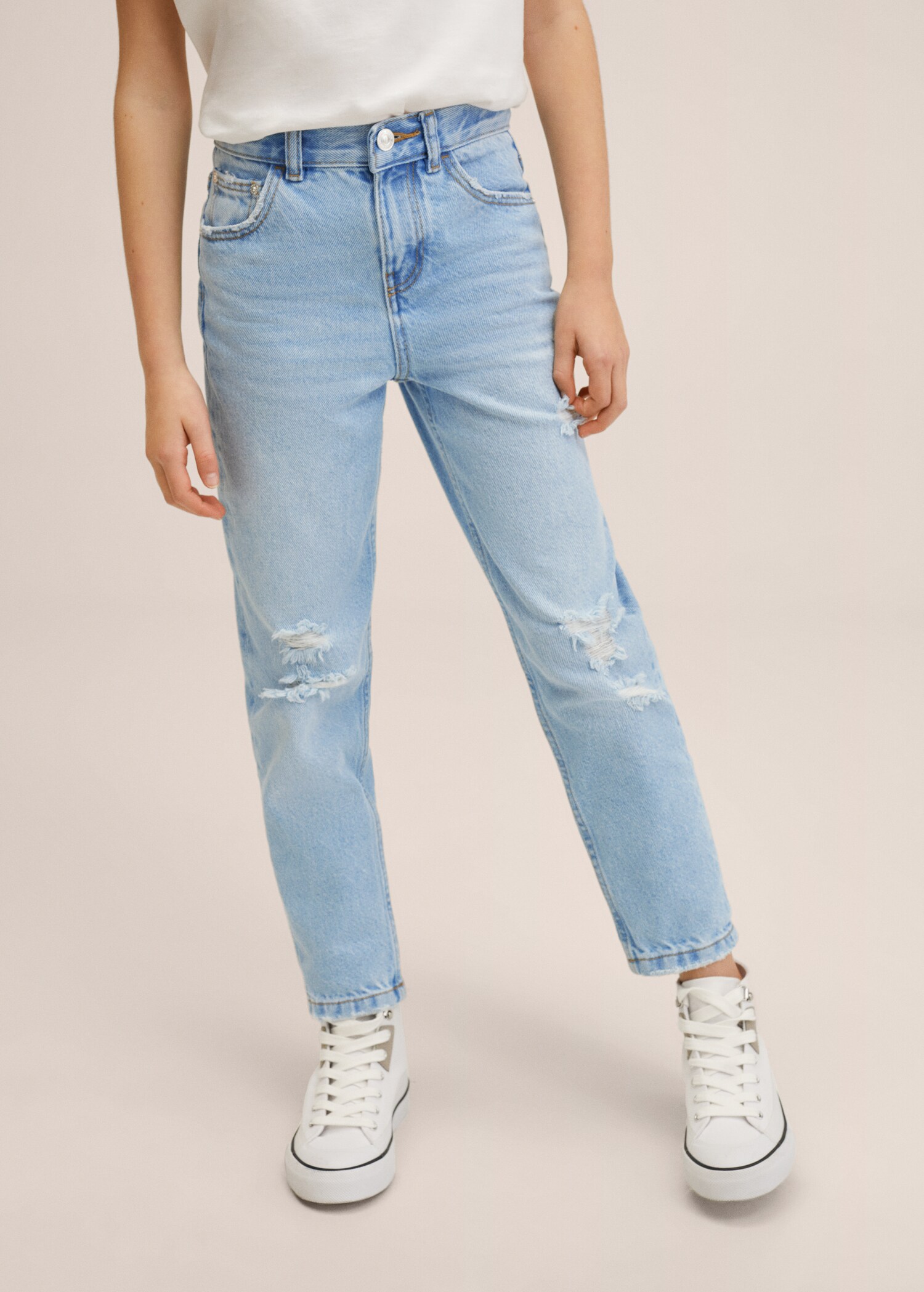 Mom fit decorative rips jeans - Medium plane