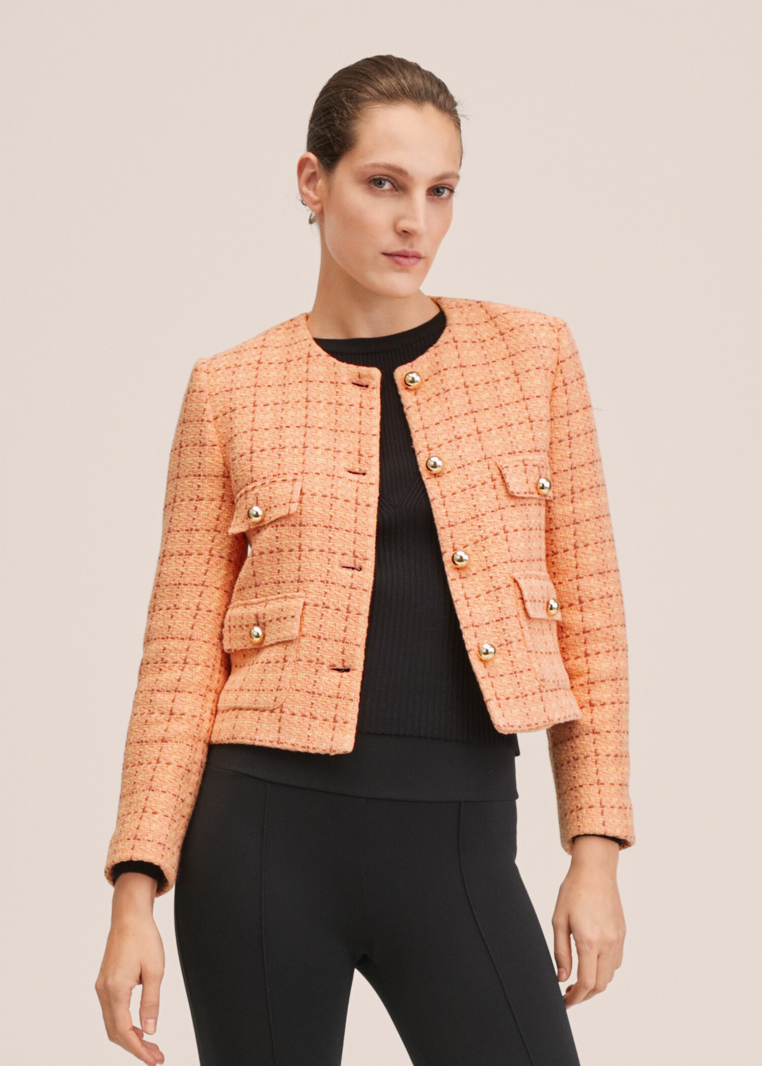 Chaqueta tweed bolsillos - Plano medio