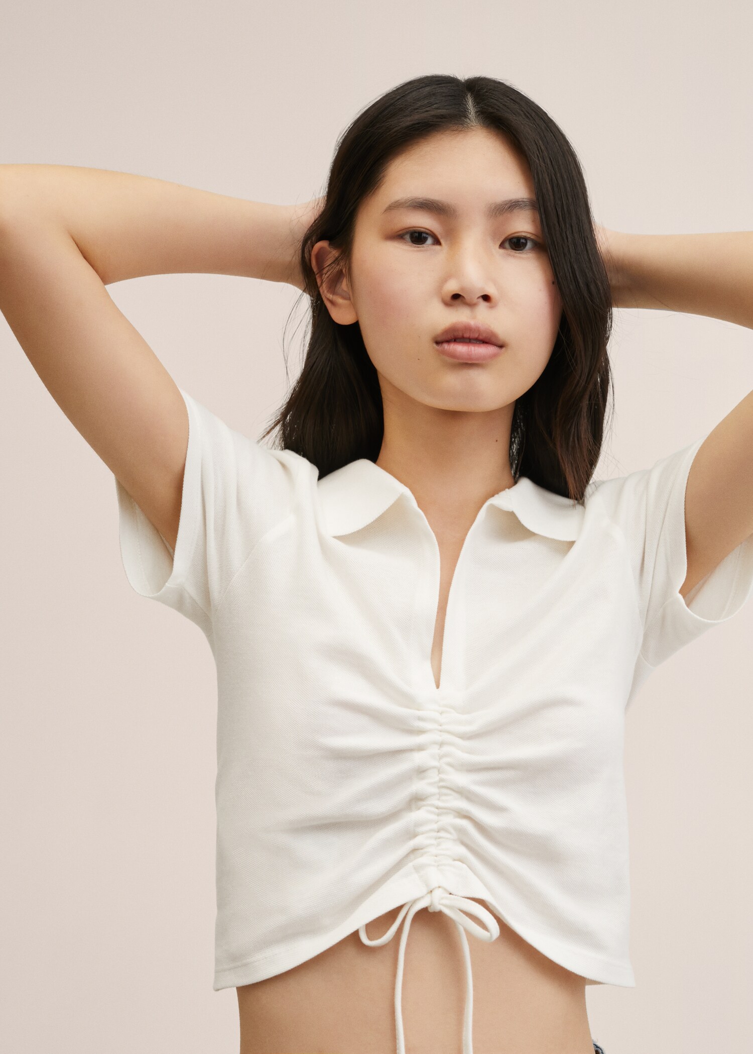 Gathered cotton polo shirt - Details of the article 2
