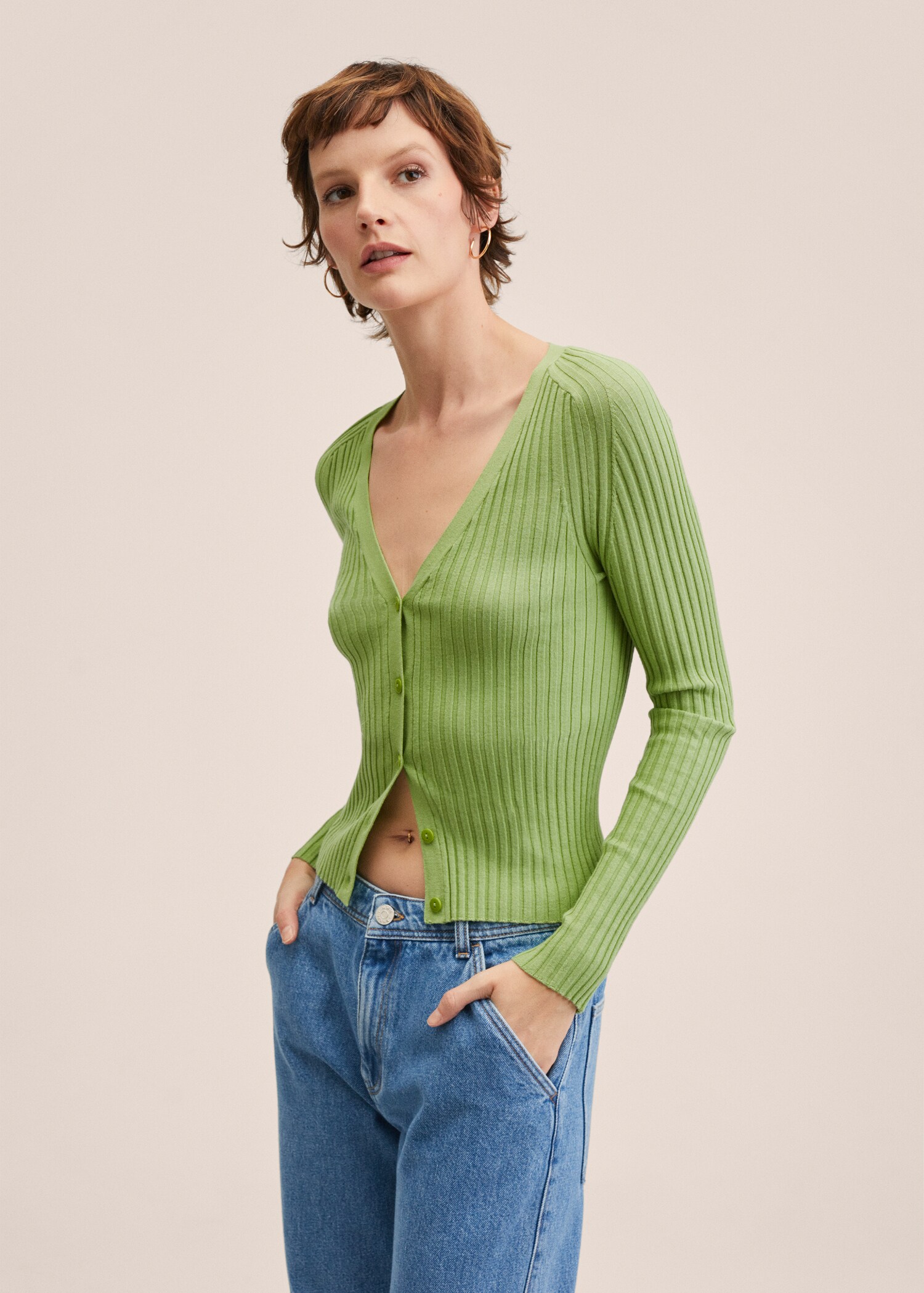 Ribbed knit cardigan - Medium plane