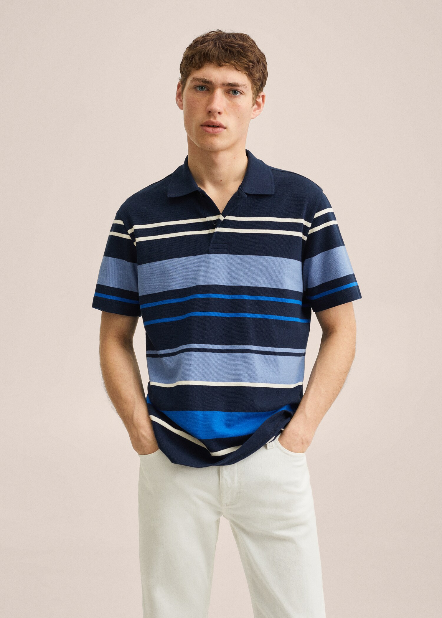 Striped cotton piqué polo shirt - Medium plane