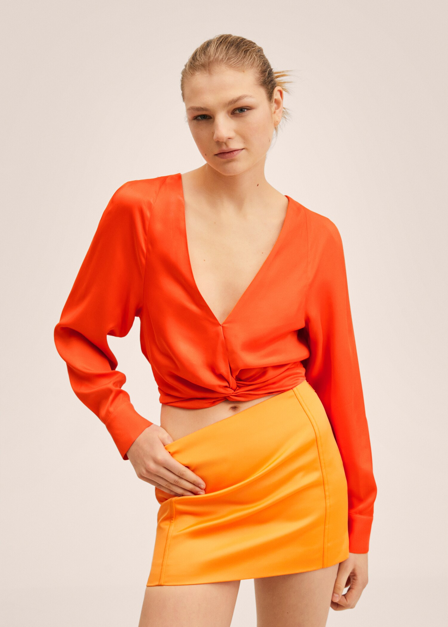 Satin crop blouse - Medium plane