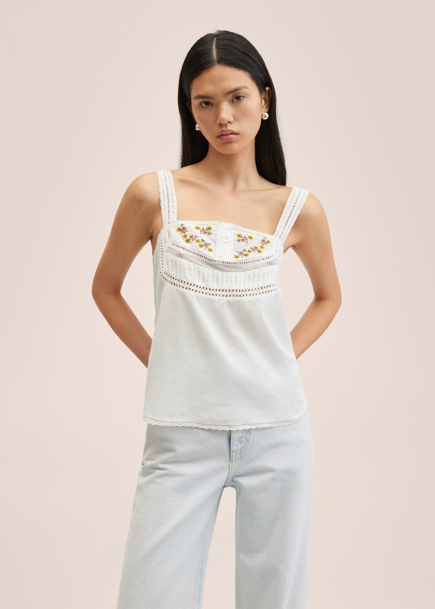 Embroidered cotton top - Medium plane