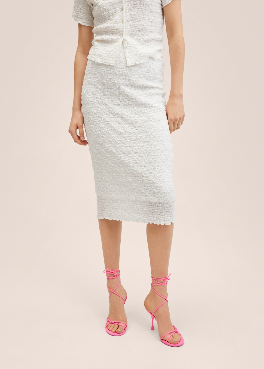 Jupe midi en coton froissé Couleur crème - - 7132Q-01X