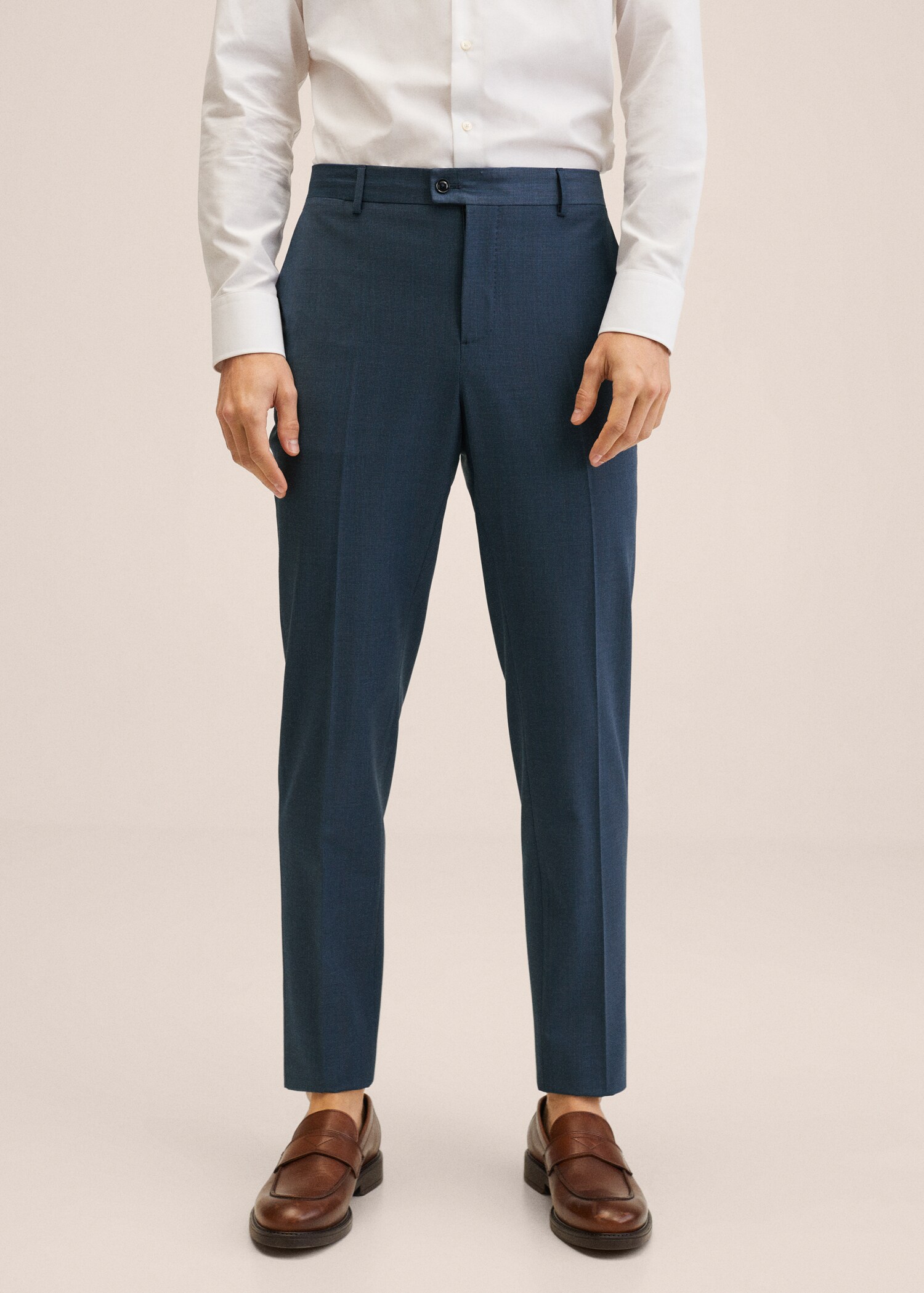 Lněné oblekové kalhoty slim fit - Náhled ve středové rovině