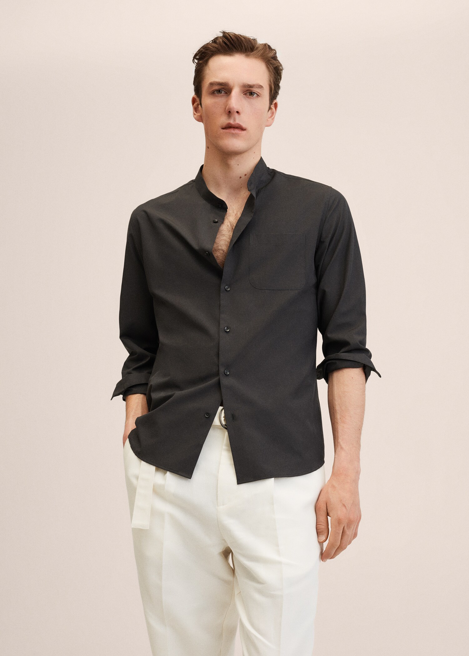 Slim fit Mao collar shirt - Medium plane