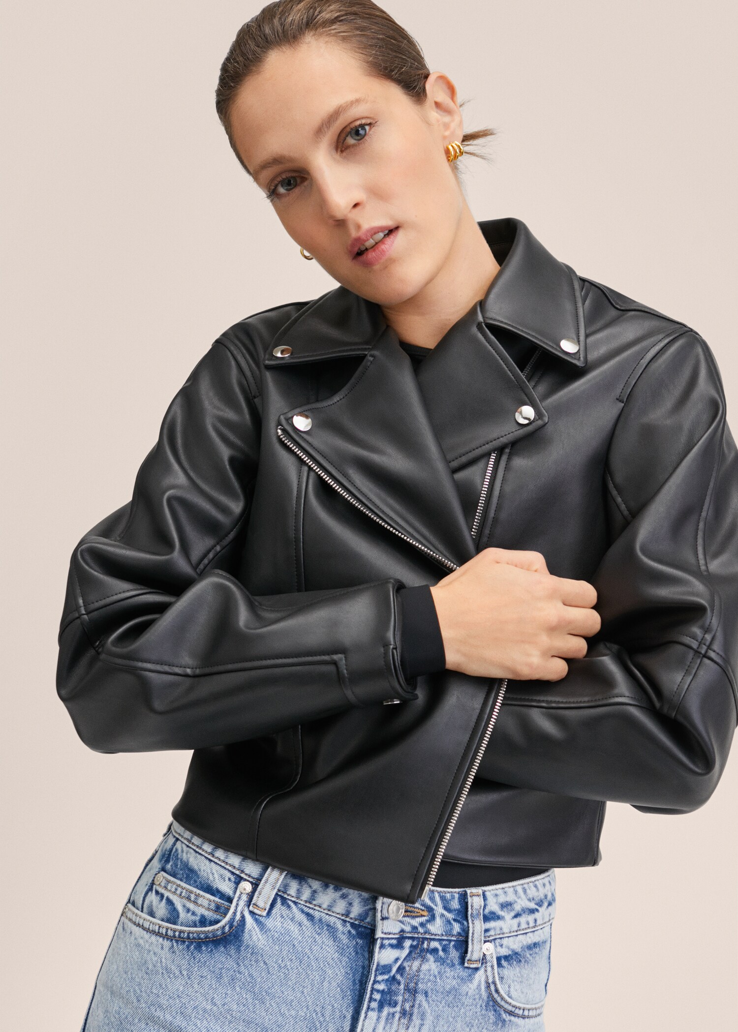 Chaqueta biker efecto piel  - Plano medio