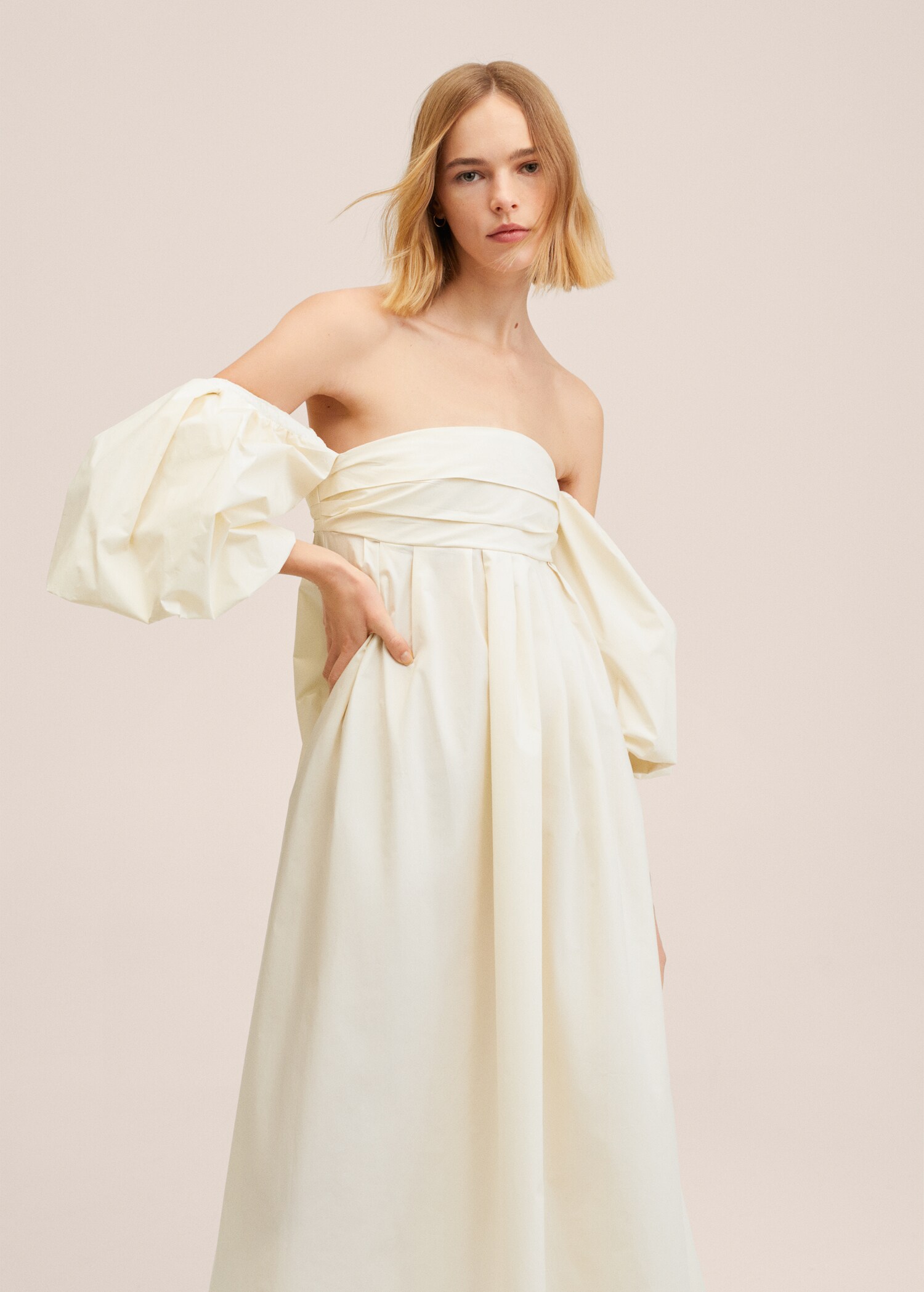 Vestido algodón manga abullonada - Plano medio