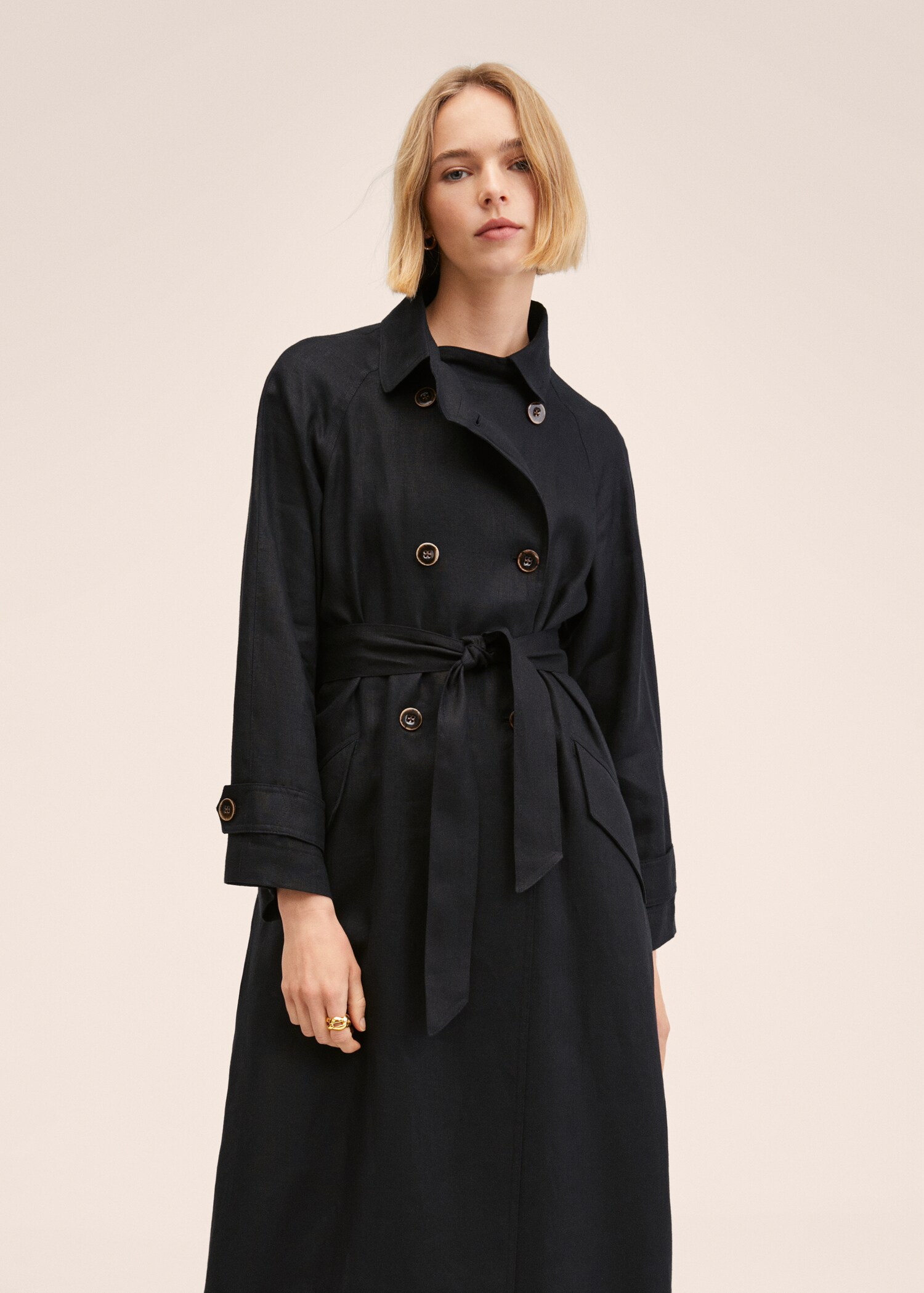 Trenchcoat aus 100 % Leinen - Mittlere Ansicht