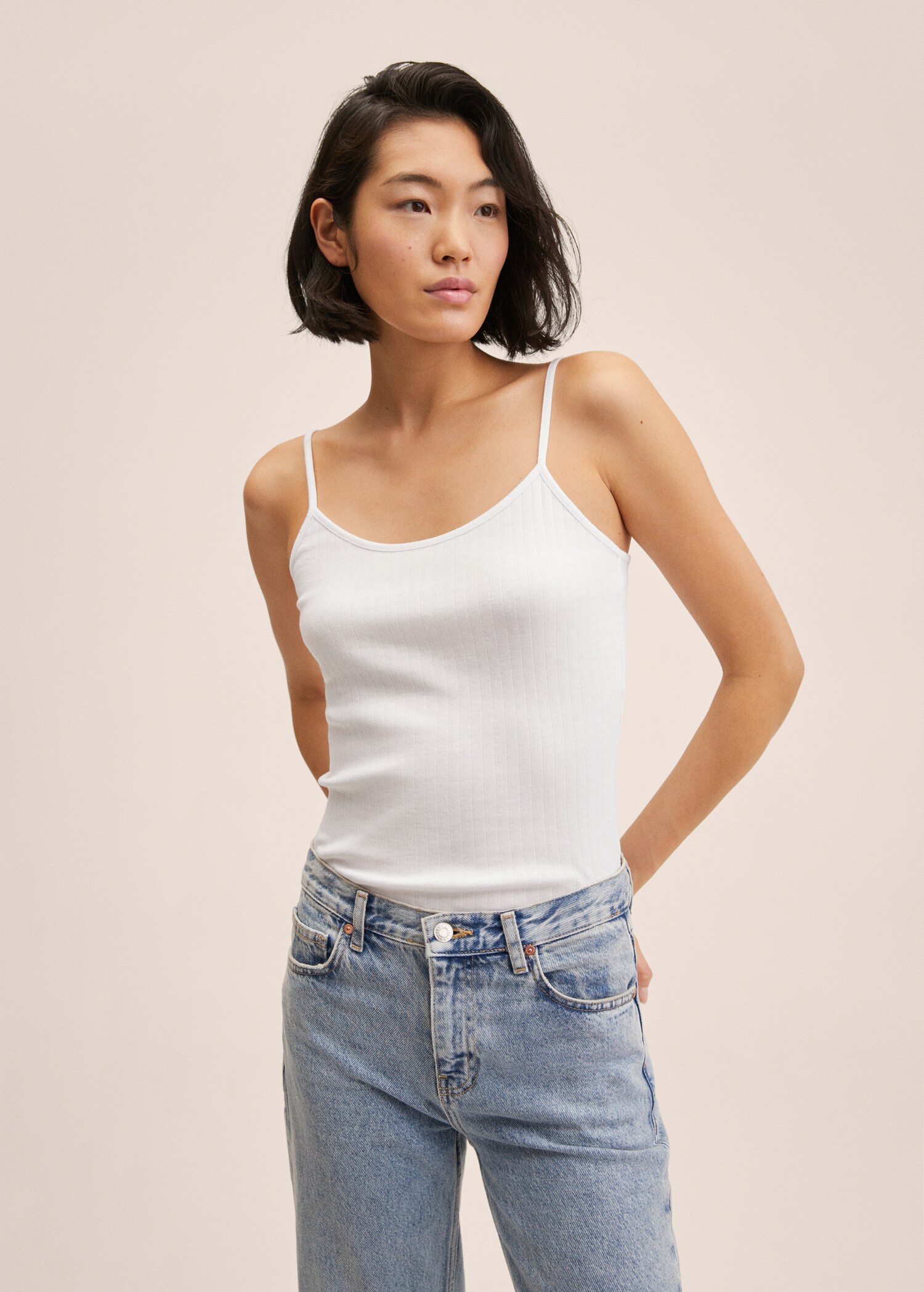 Ribbed cotton-blend top - Medium plane