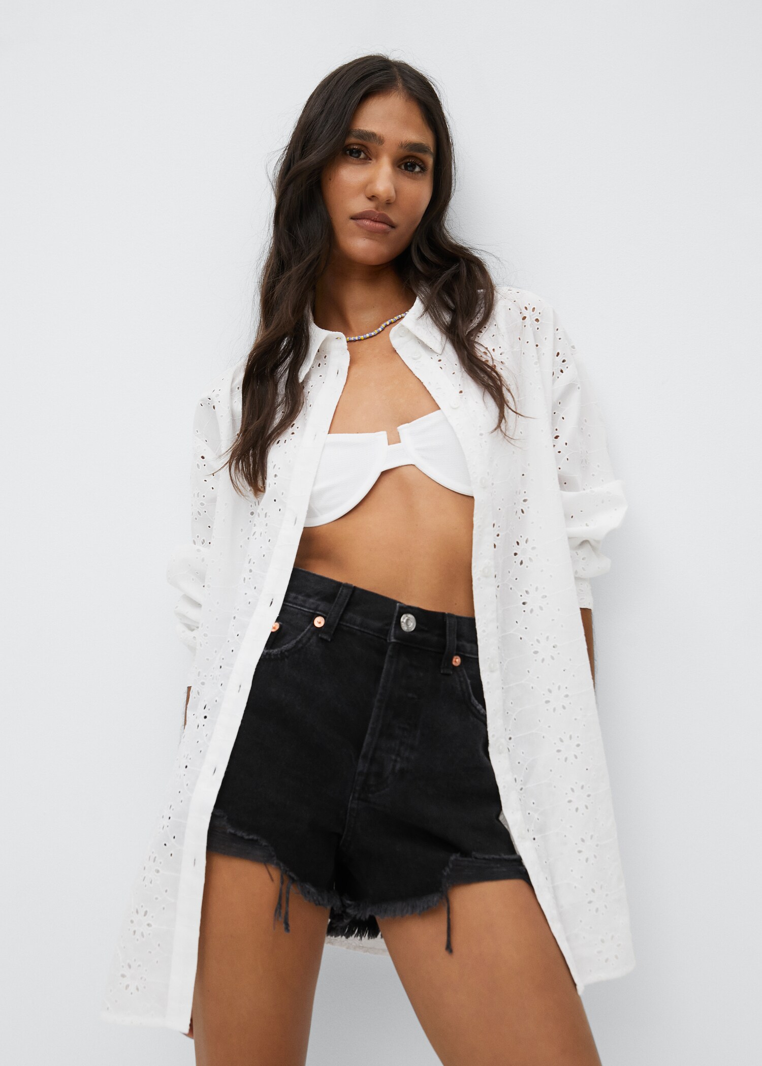 Mini shorts with frayed hem - Medium plane