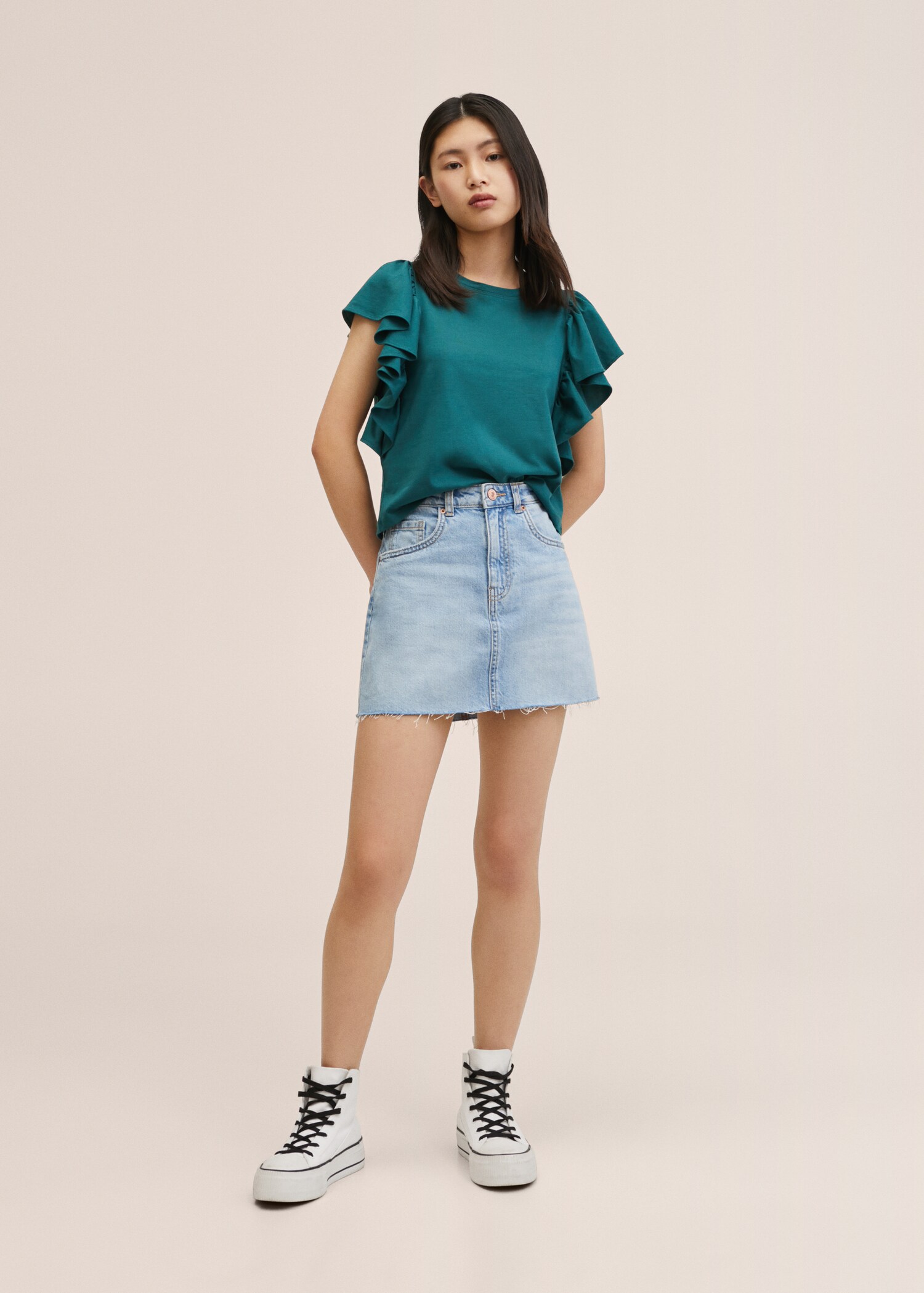 Frills cotton t-shirt - Medium plane