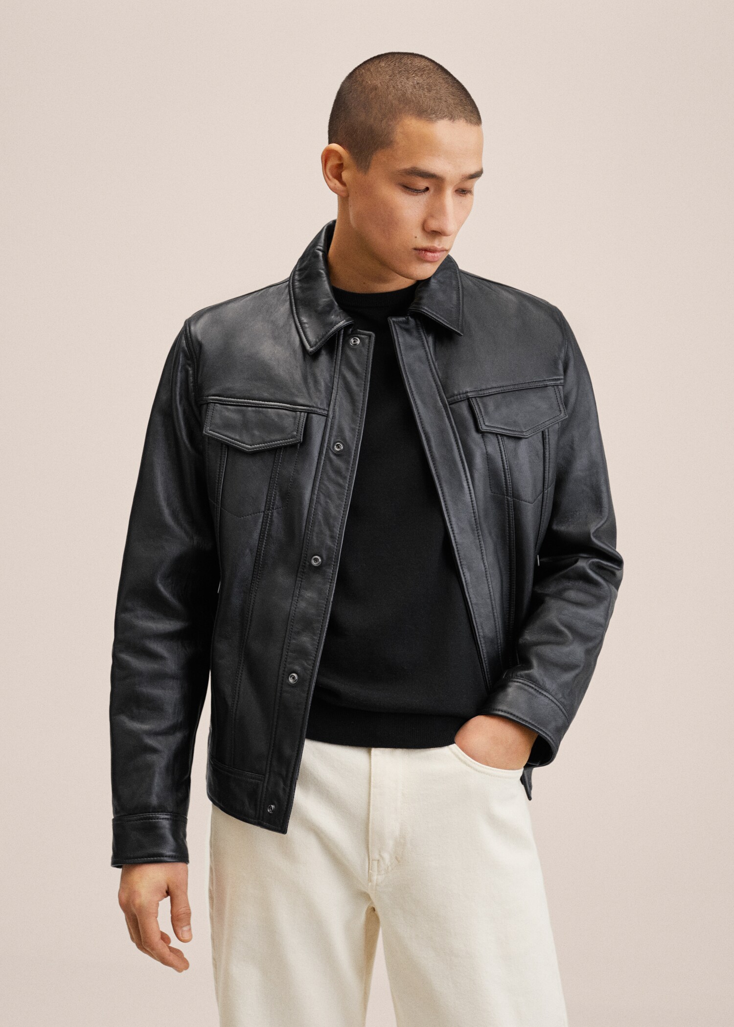 Pocket leather jacket - Medium plane