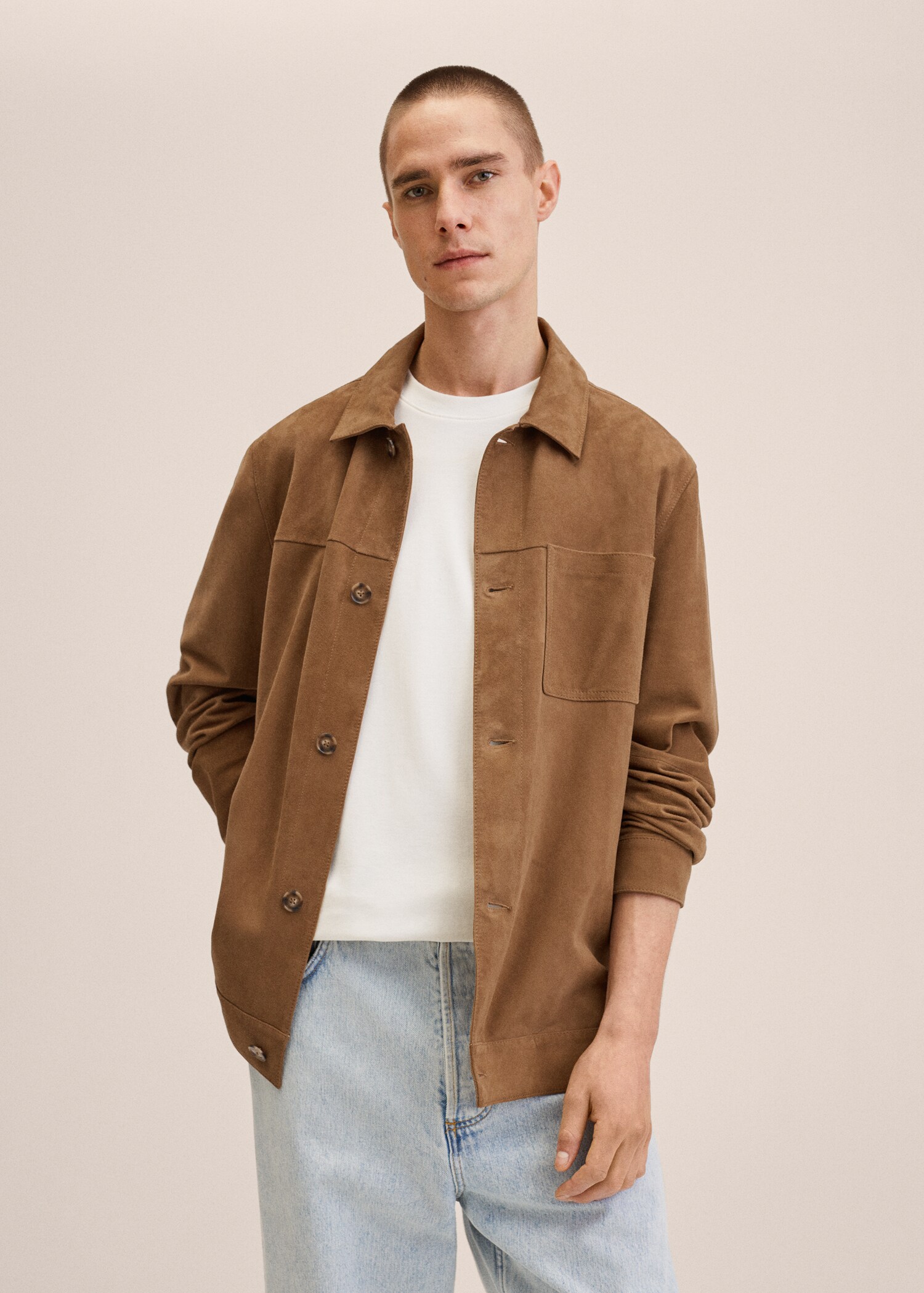 Chest-pocket suede jacket - Medium plane