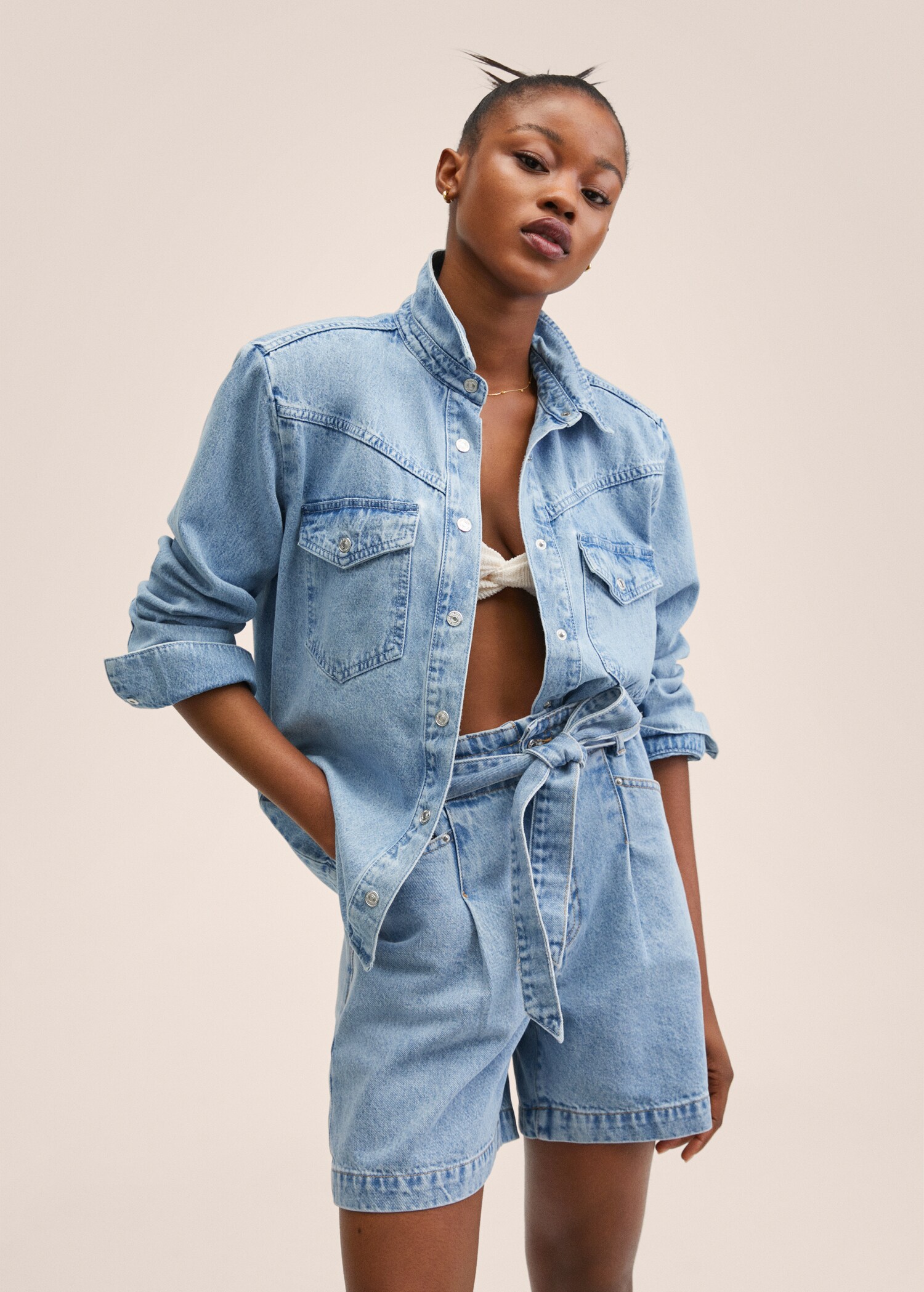 Denim shirt with shoulder pads - Medium plane