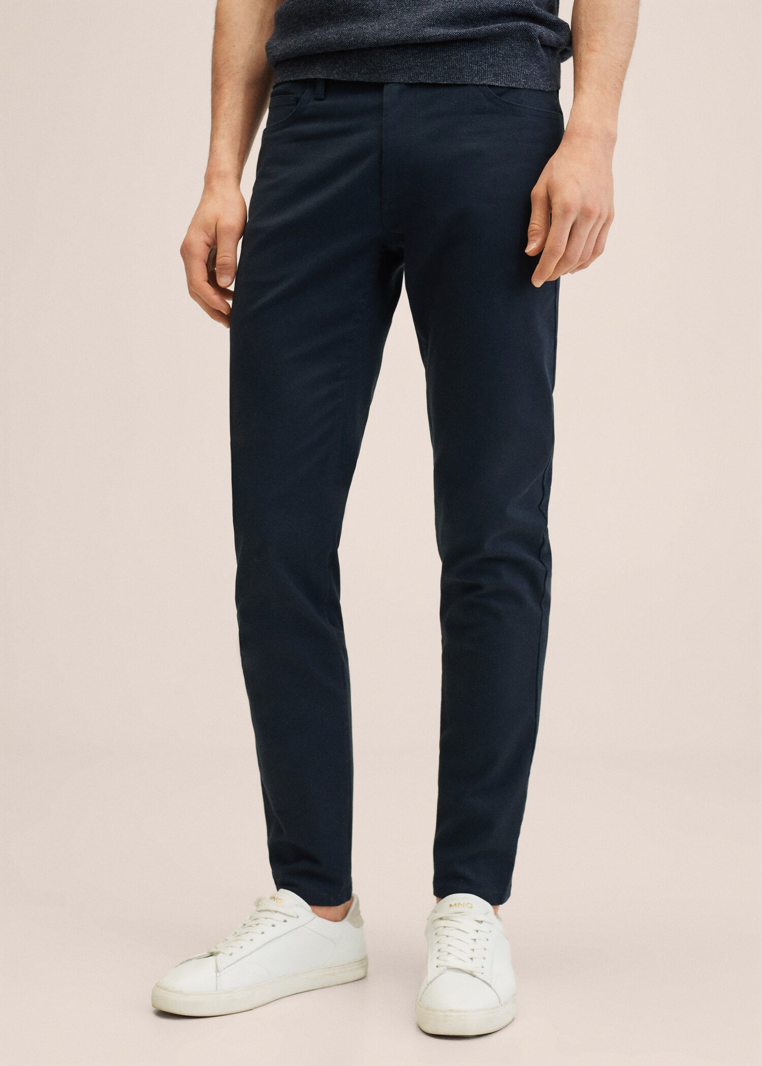 Keprové kalhoty džínového stylu slim fit - Náhled ve středové rovině
