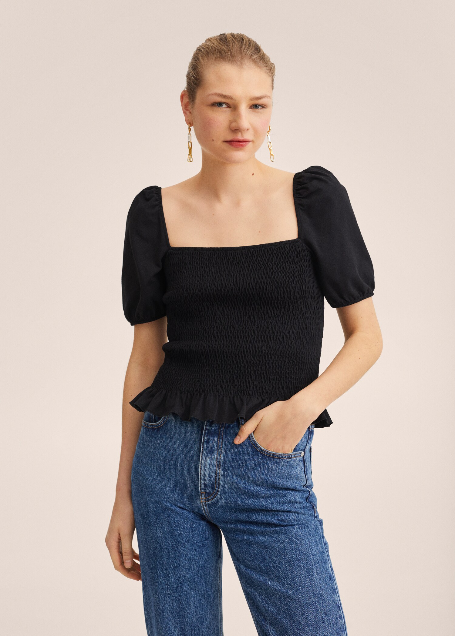 Cotton t-shirt with puffed sleeves  - Medium plane