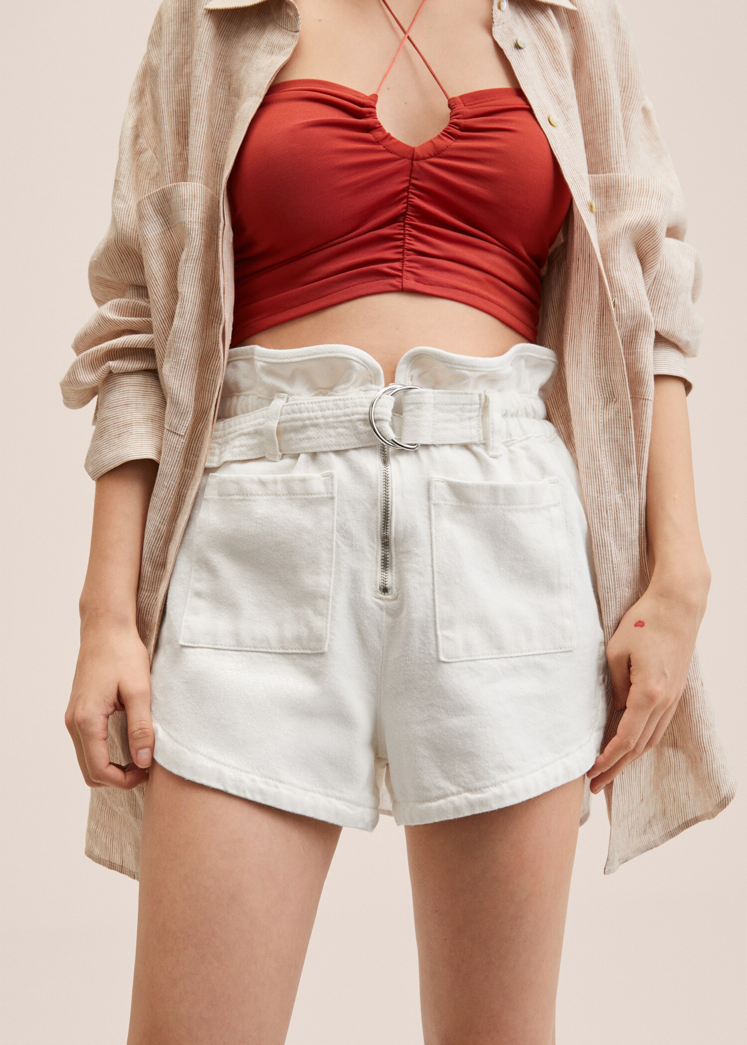 Paperbag-Jeansshorts - Mittlere Ansicht