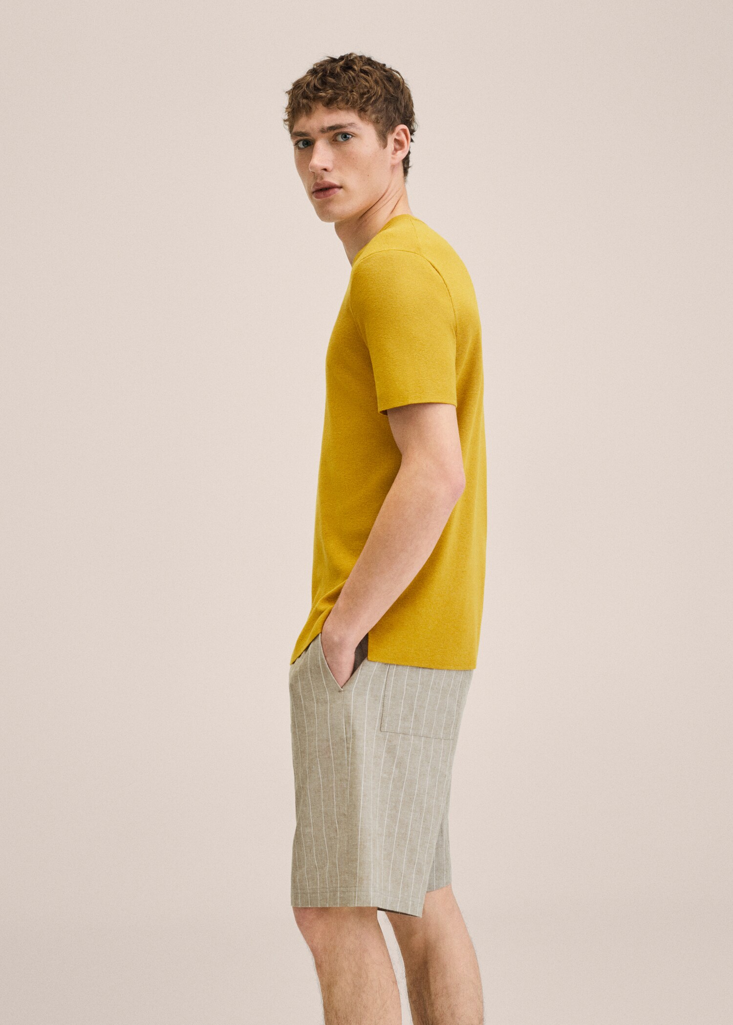 Striped linen-cotton blend Bermuda short - Details of the article 1