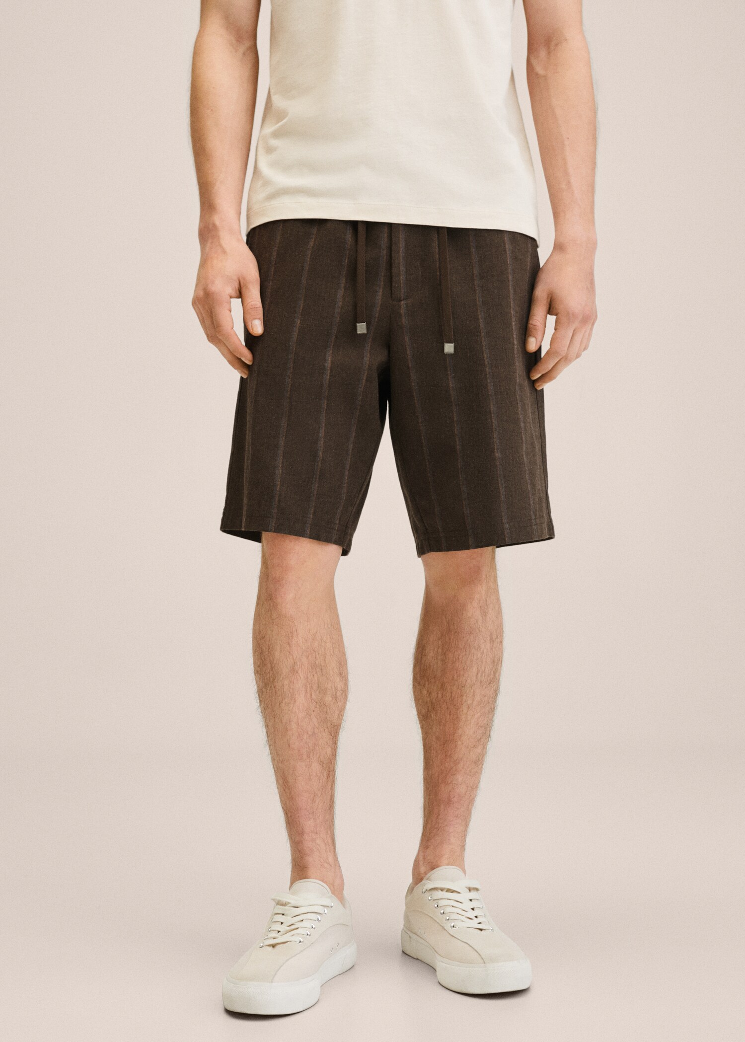 Striped linen-cotton blend Bermuda short - Medium plane