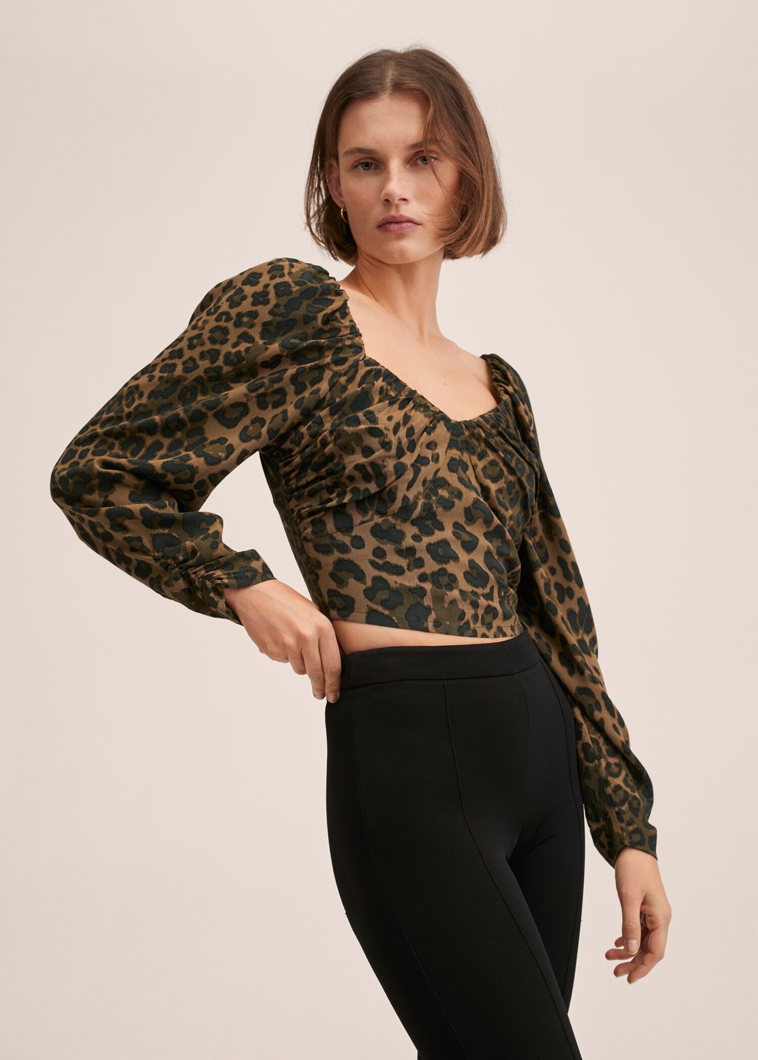 Puff-sleeved cropped blouse - Medium plane