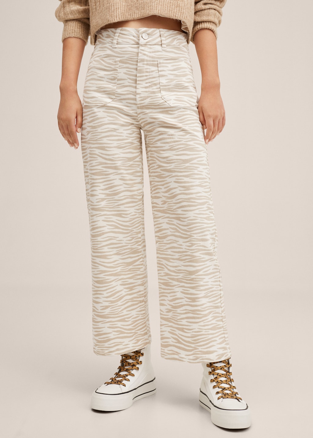 Tiger-print wool-blend flared pants
