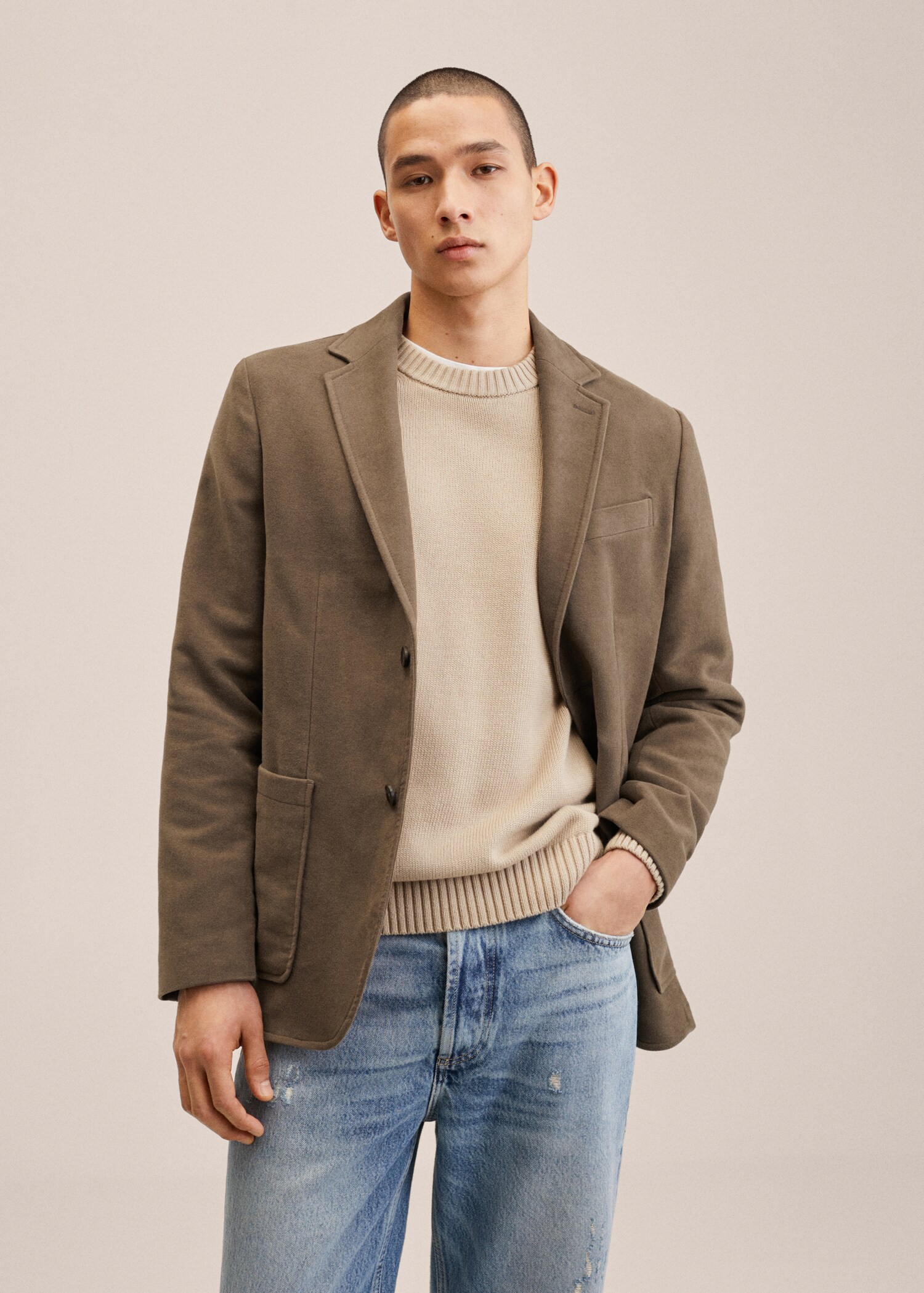 Bavlněné sako slim fit - Náhled ve středové rovině