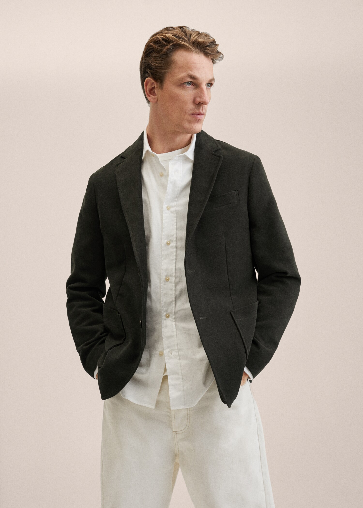 Bavlněné sako slim fit - Náhled ve středové rovině