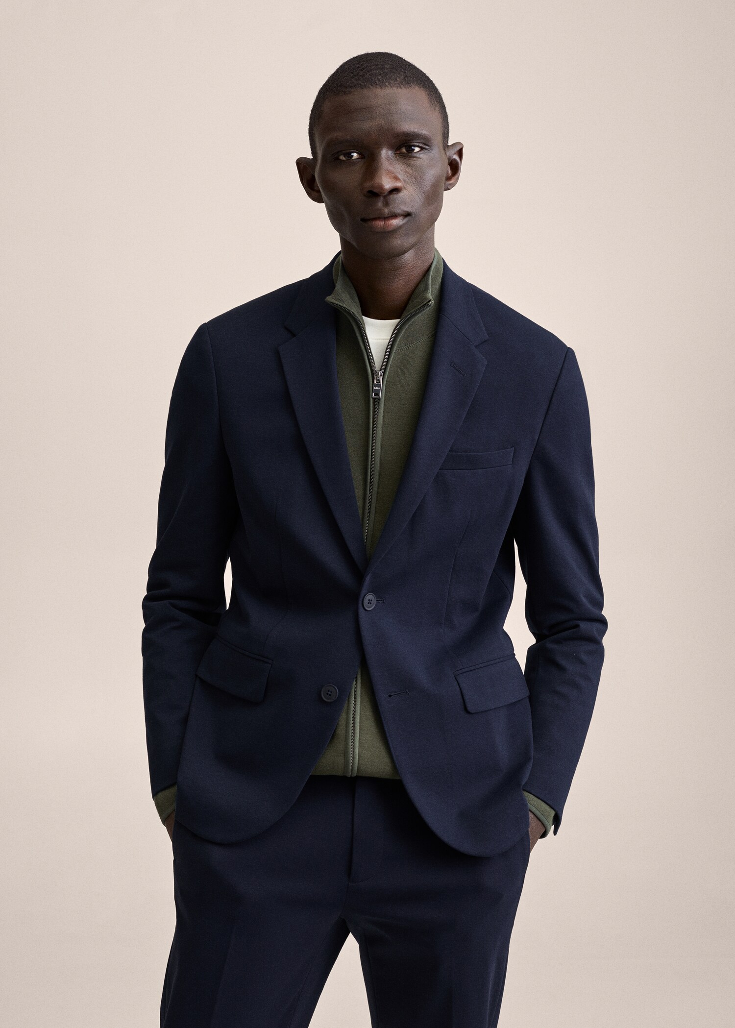Bavlněné oblekové sako slim fit - Náhled ve středové rovině
