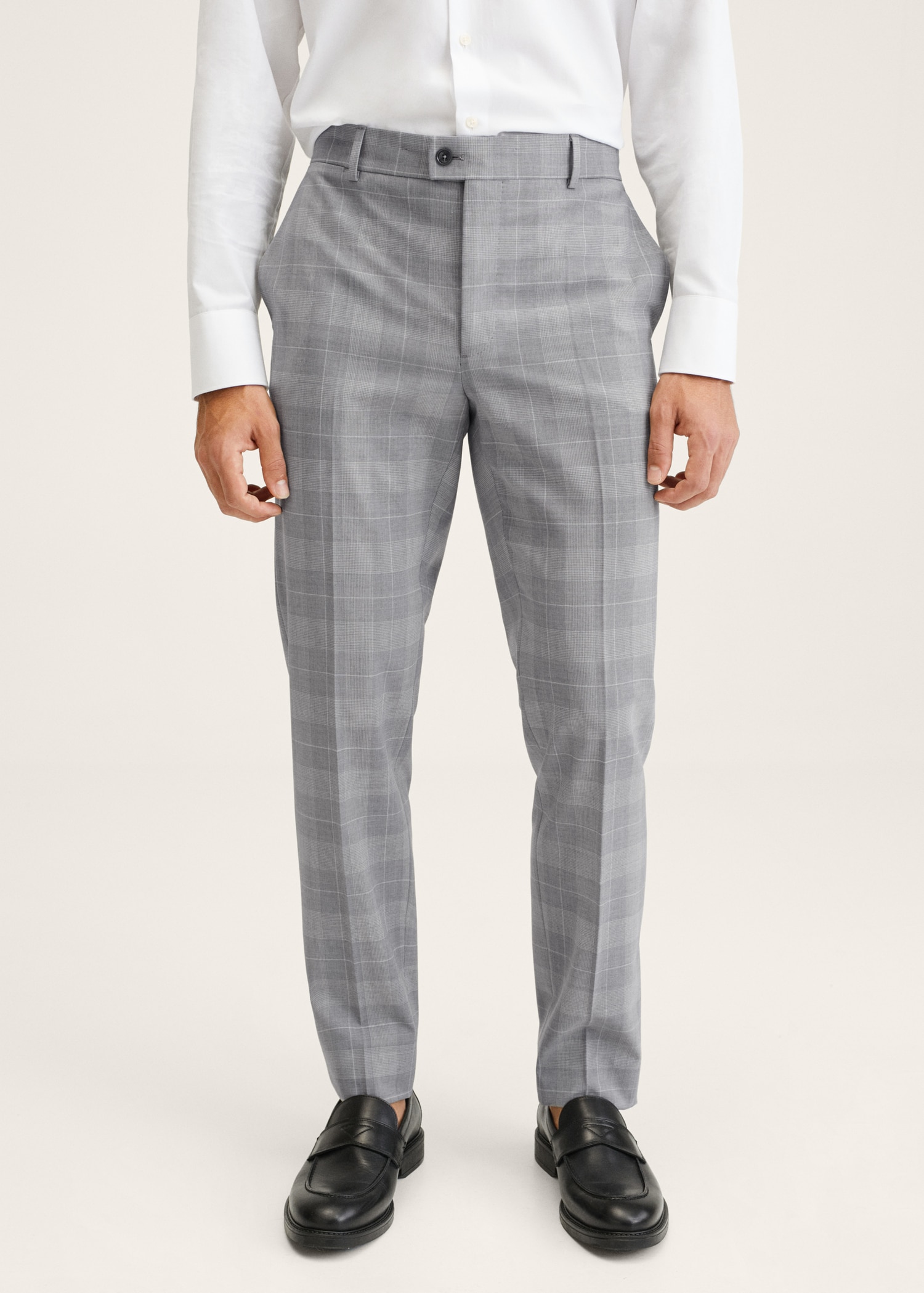 Slim fit check wool suit trousers - Medium plane