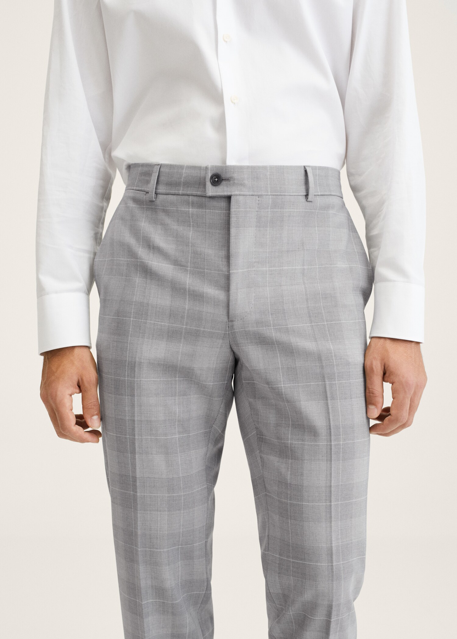 Slim fit check wool suit trousers - Details of the article 1