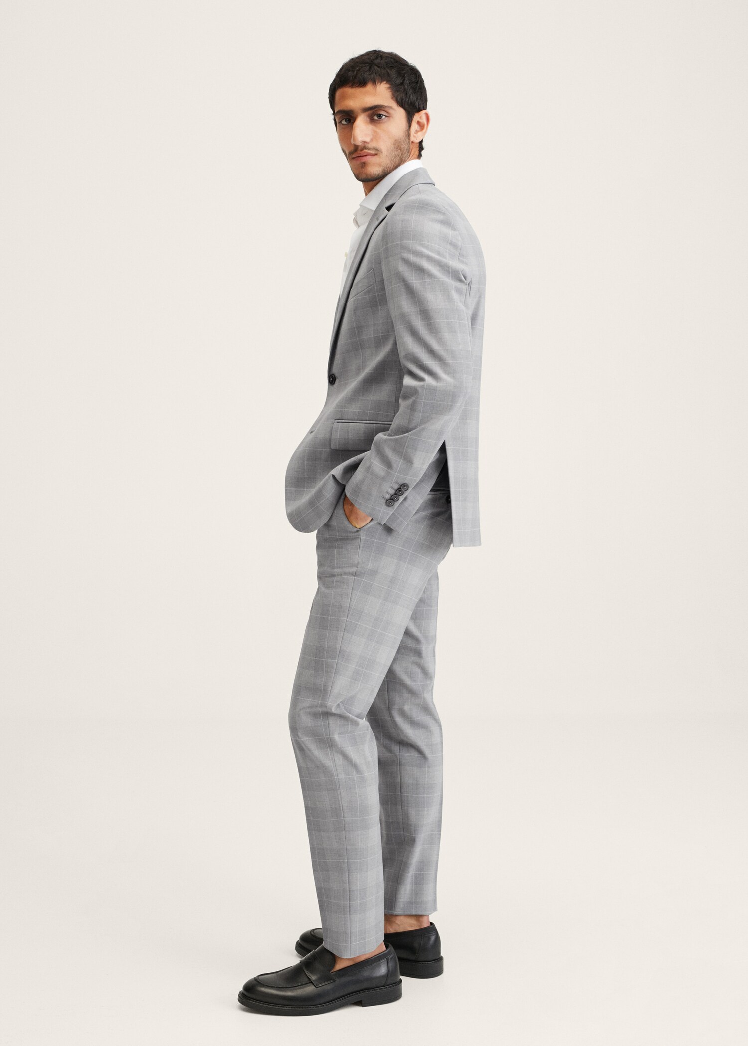 Slim fit check wool suit trousers - Details of the article 2