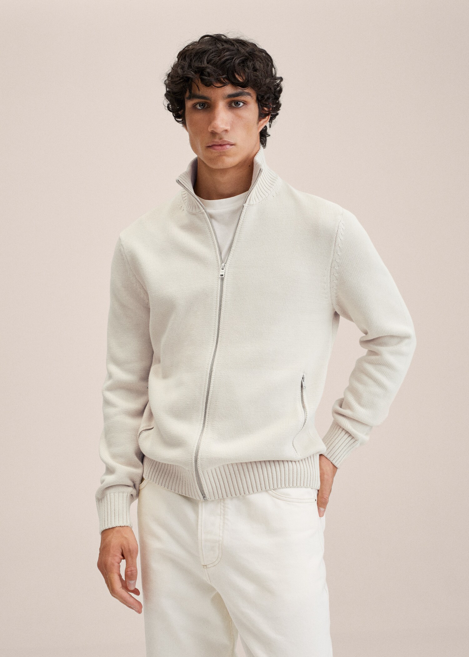 Zipped cotton cardigan - Medium plane