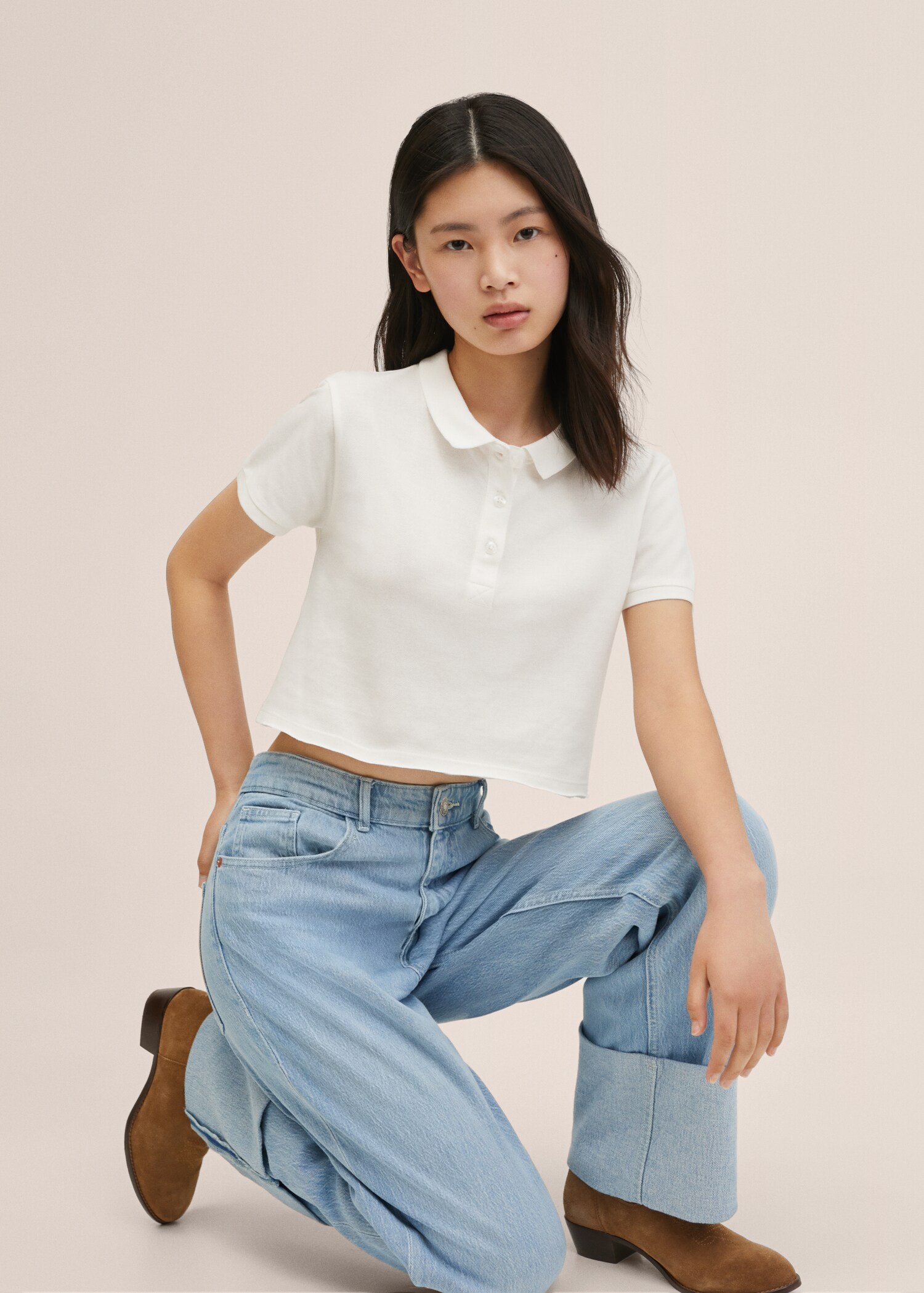 Polo crop coton  - Plan moyen