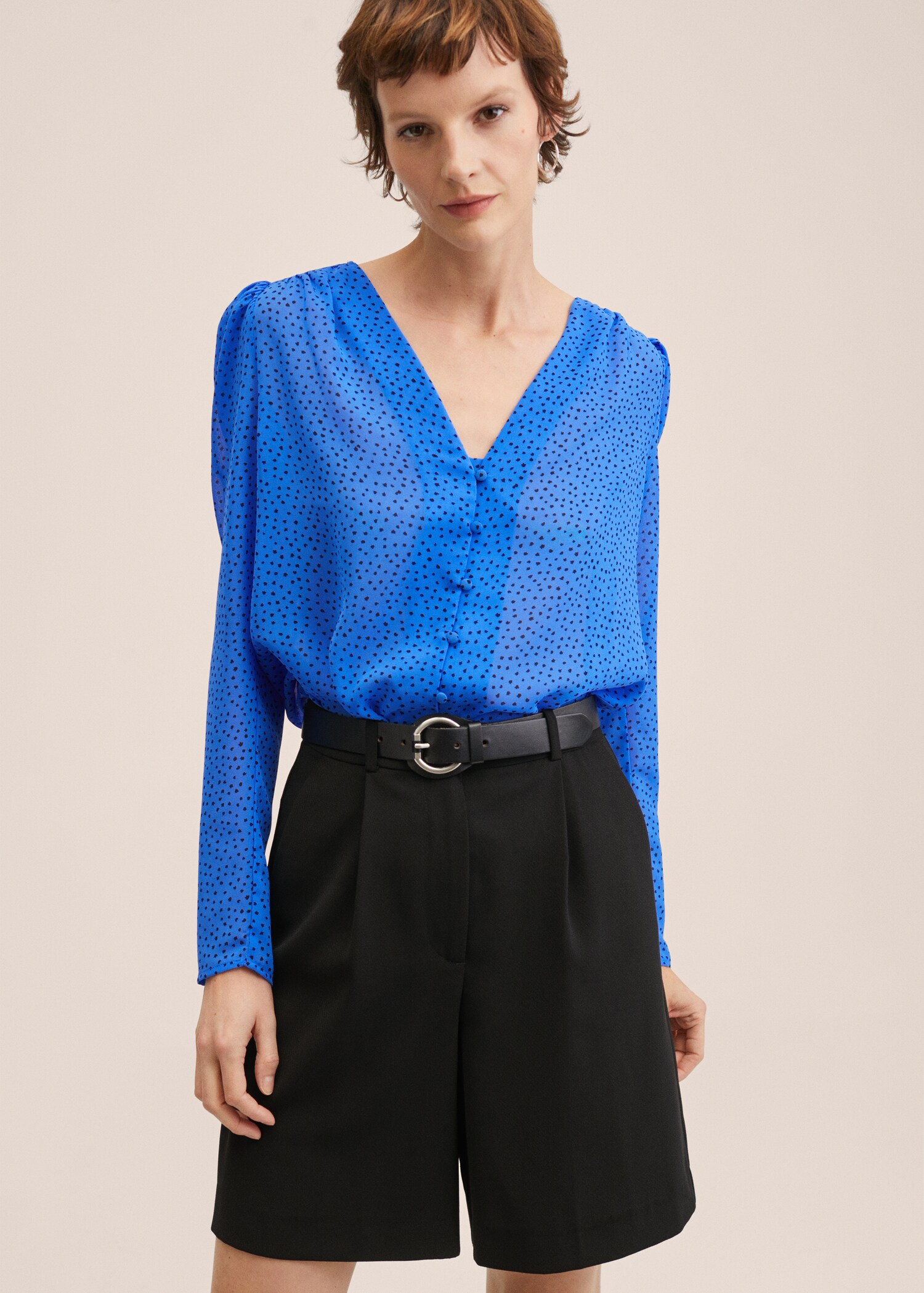 Blusa manga abullonada estampada - Plano medio