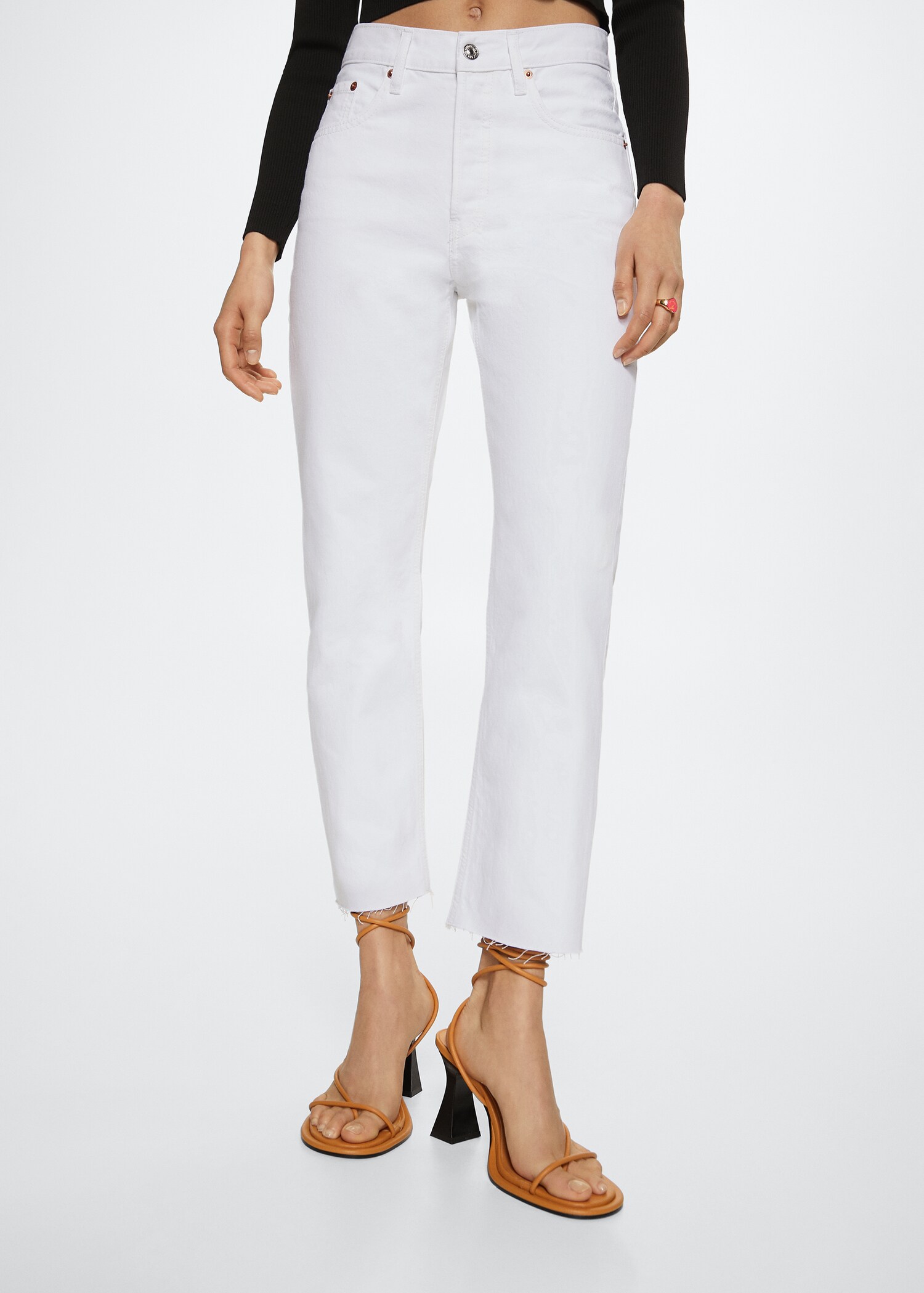 Raka jeans hög midja crop - Bild av mittparti