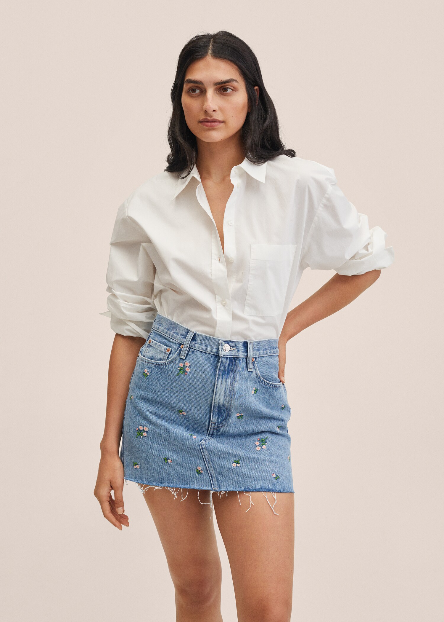 Floral embroidery denim skirt - Medium plane