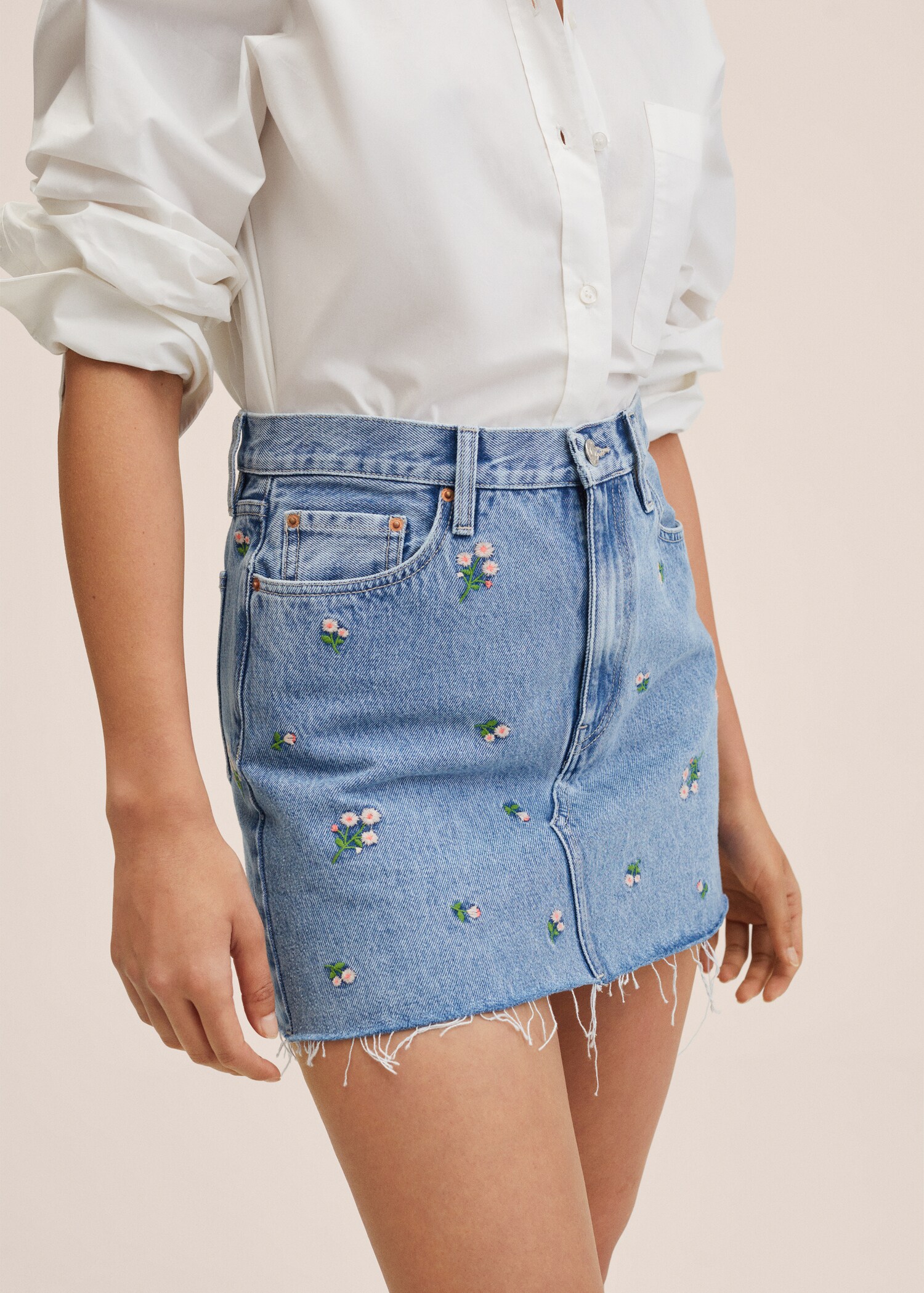 Floral embroidery denim skirt - Details of the article 1
