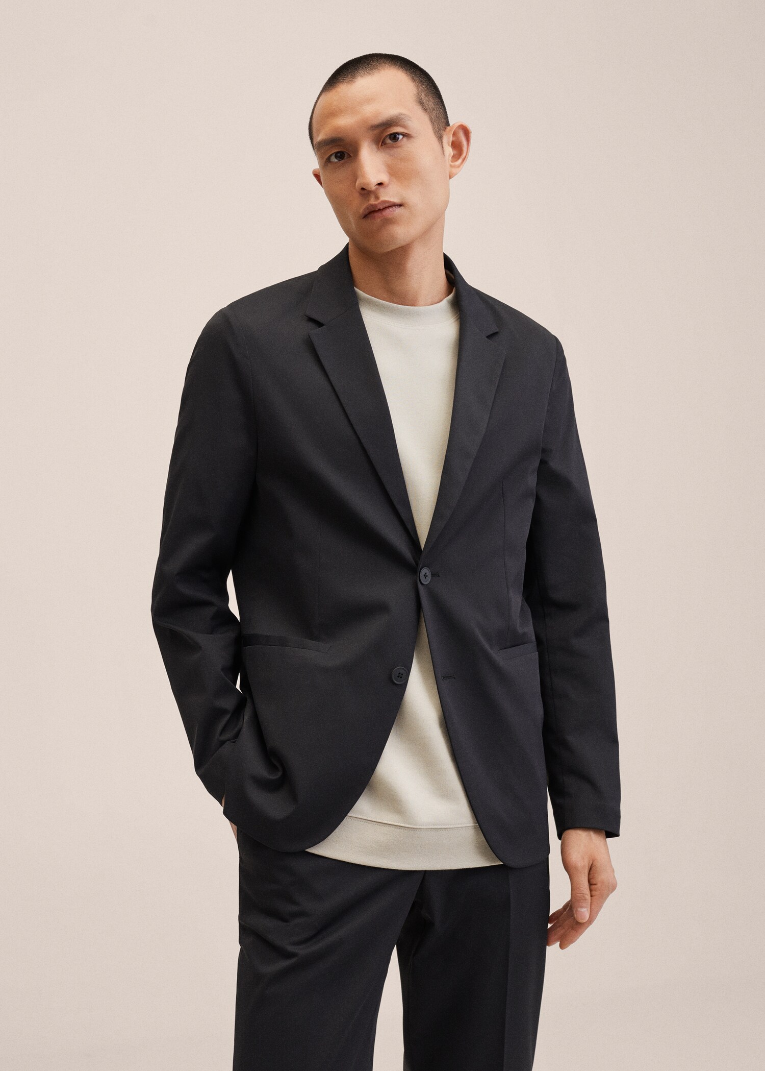 Oblekové strečové sako slim fit - Náhled ve středové rovině