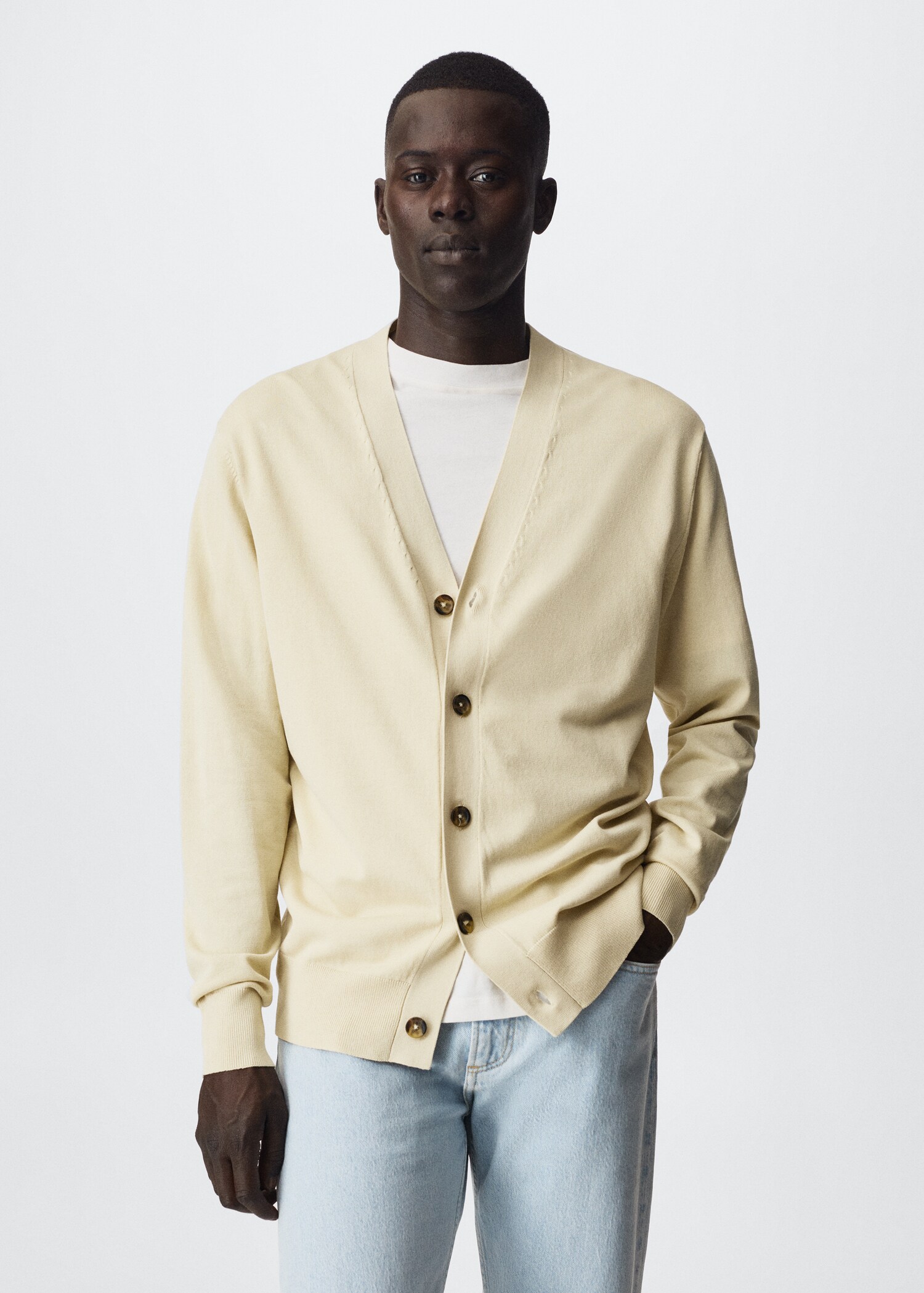 Buttoned cotton cardigan - Medium plane