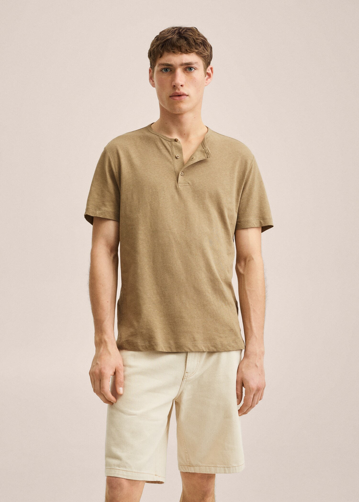 Henley linen-blend T-shirt - Medium plane