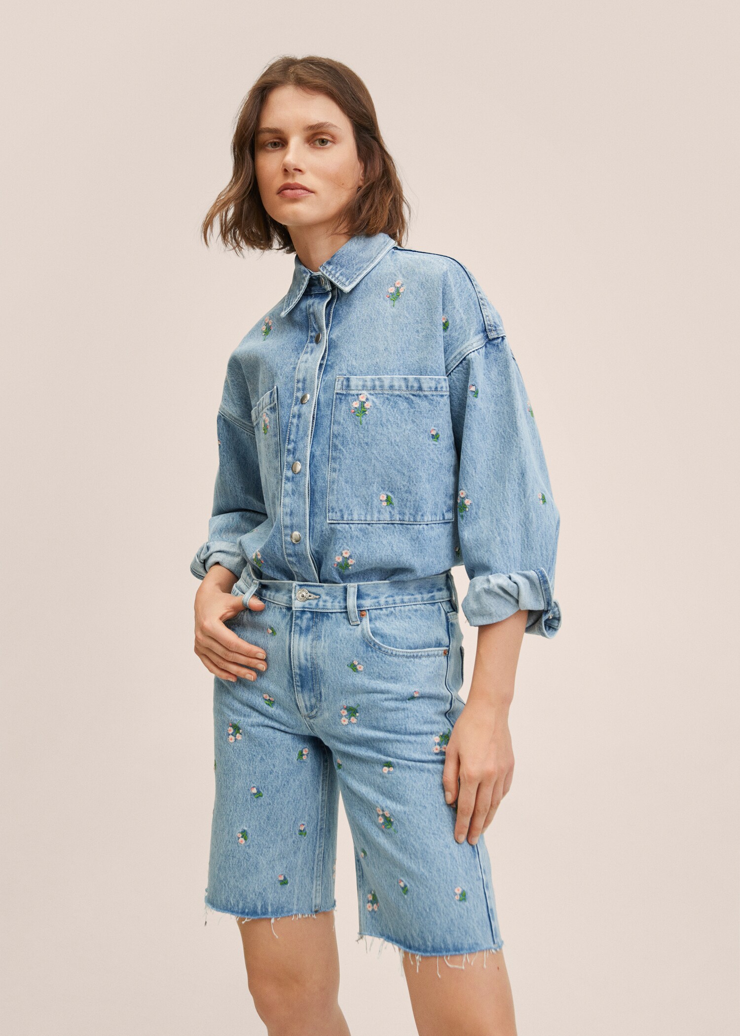 Printed denim Bermuda shorts - Details of the article 1