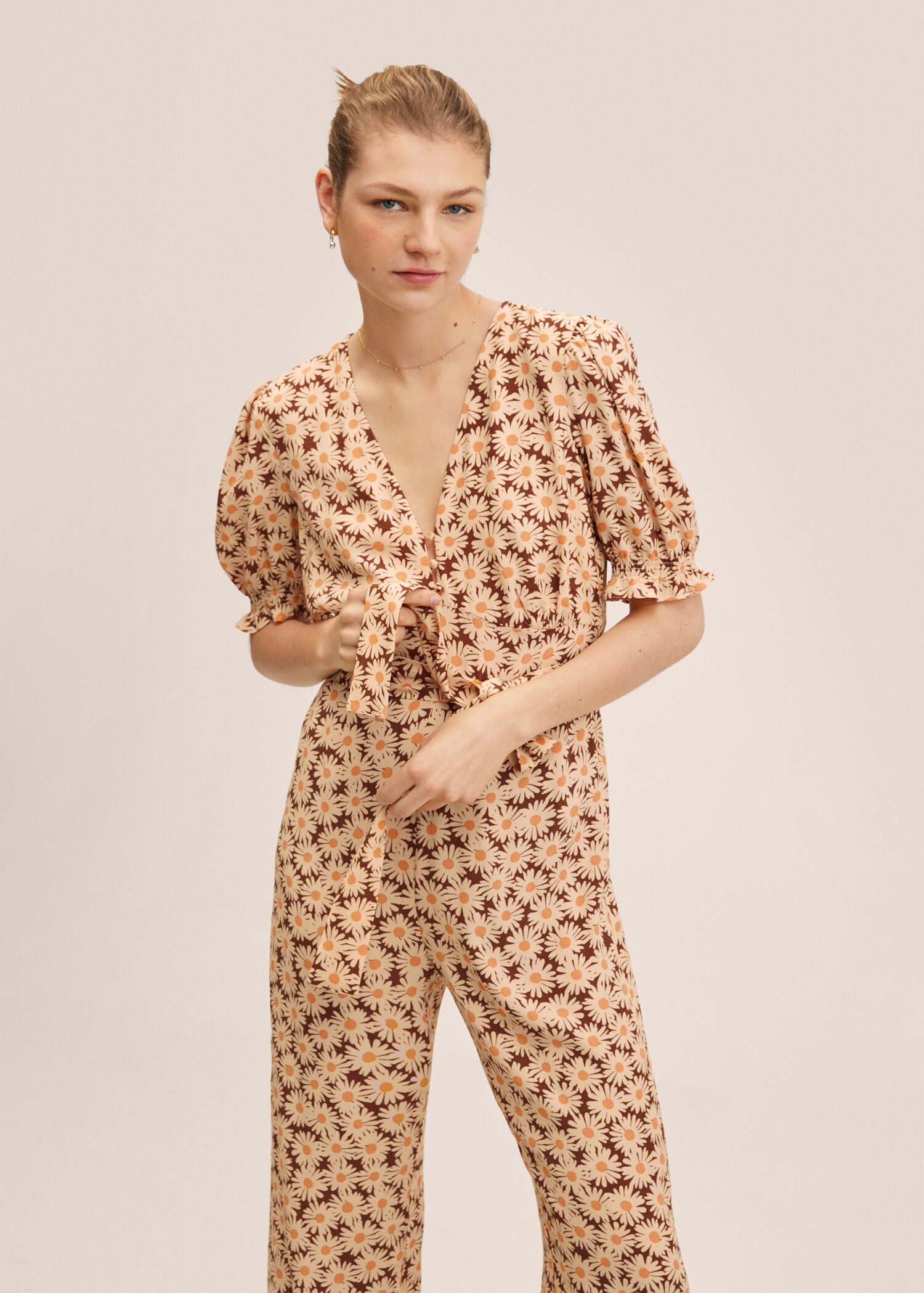 Printed puff sleeve jumpsuit - Medium plane