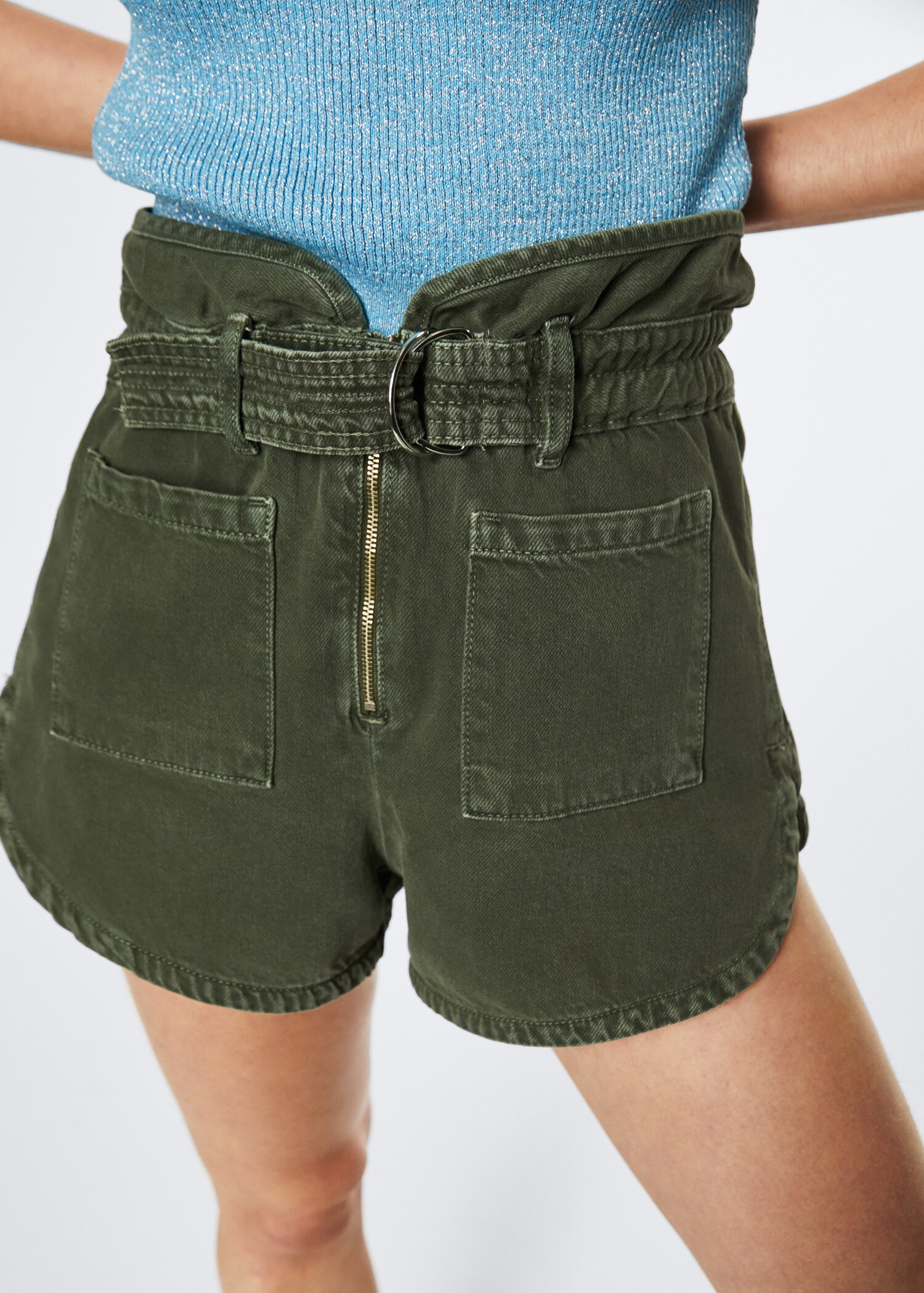 Paperbag denim shorts - Medium plane