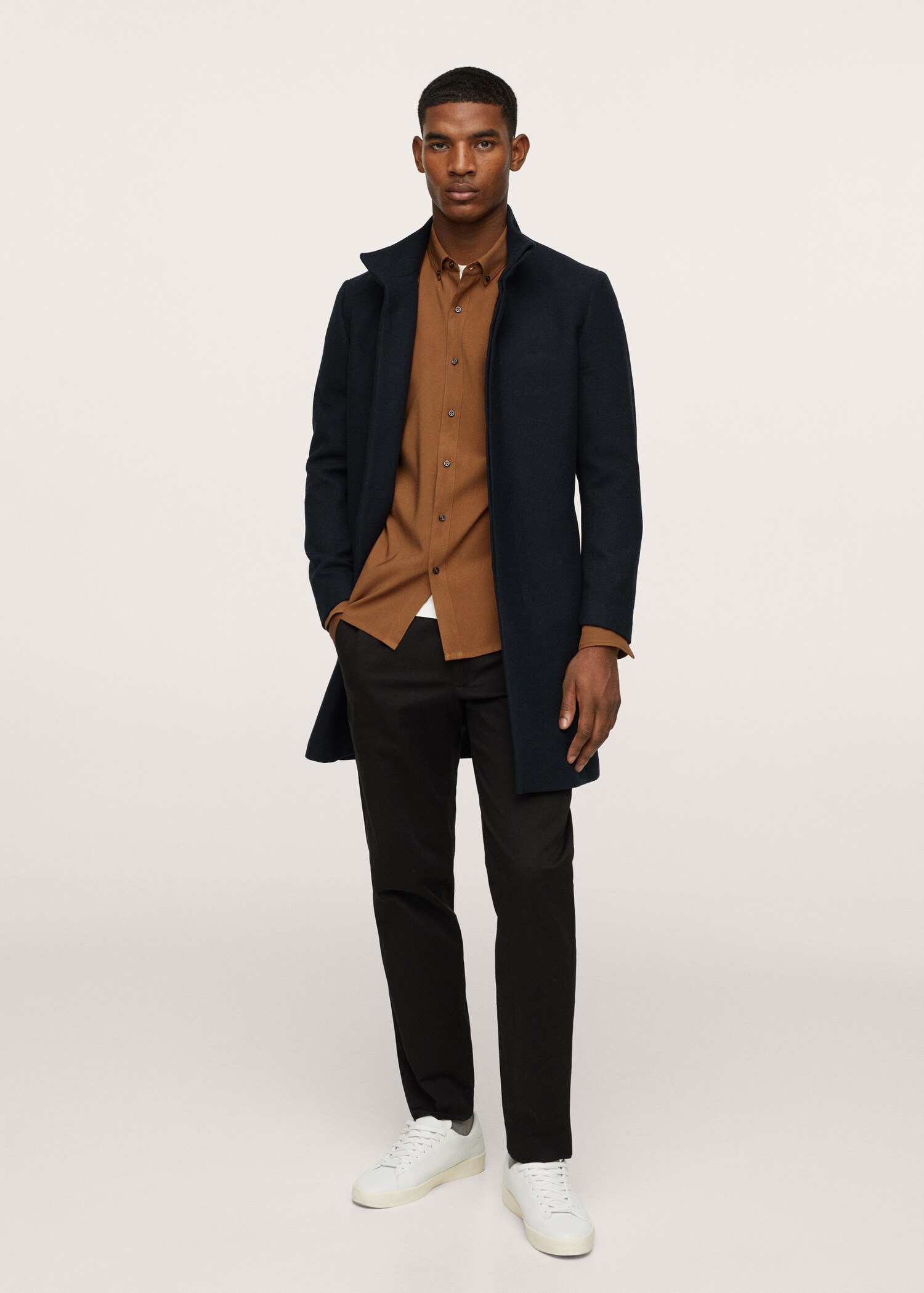 Wool funnel neck coat - General plane