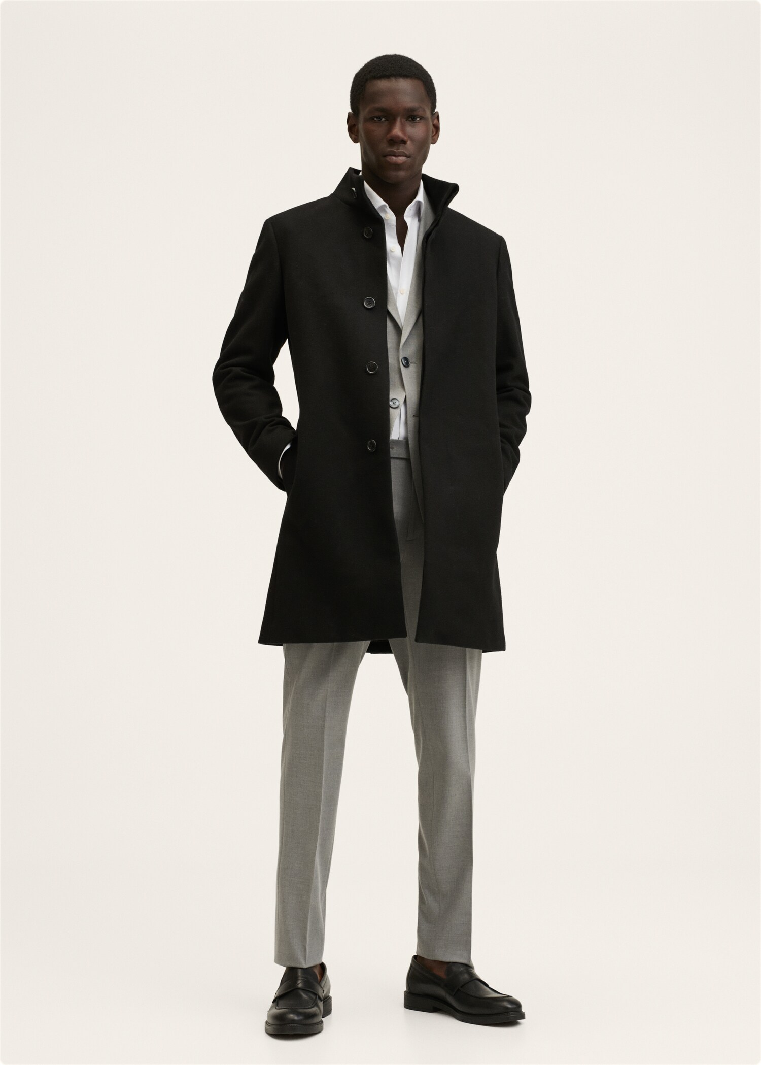Wool funnel neck coat - General plane