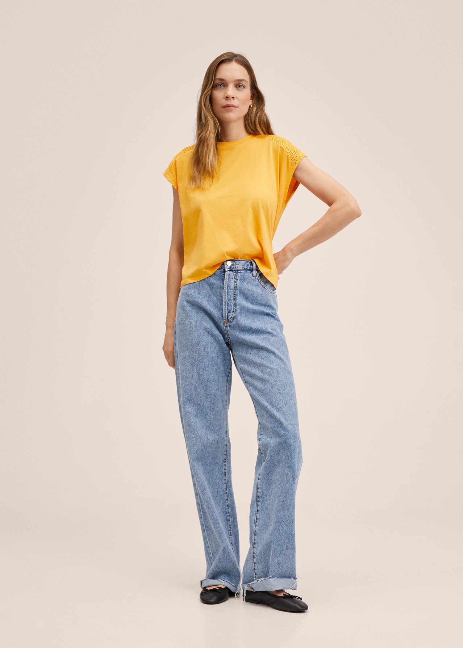 Gathered cotton t-shirt - General plane